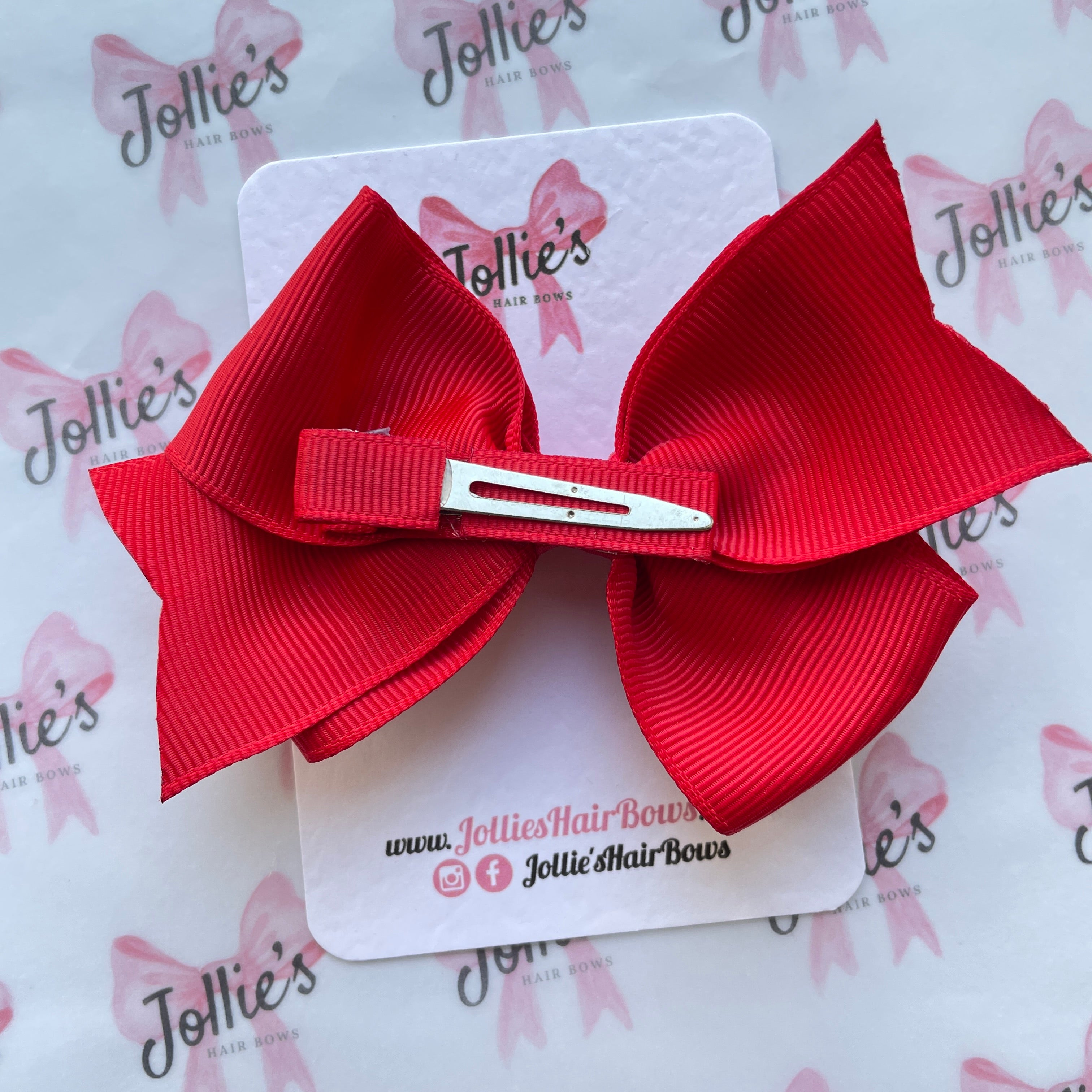 4" Red Triple Layer Hair Bow – Grosgrain Ribbon with Lined Alligator Clip