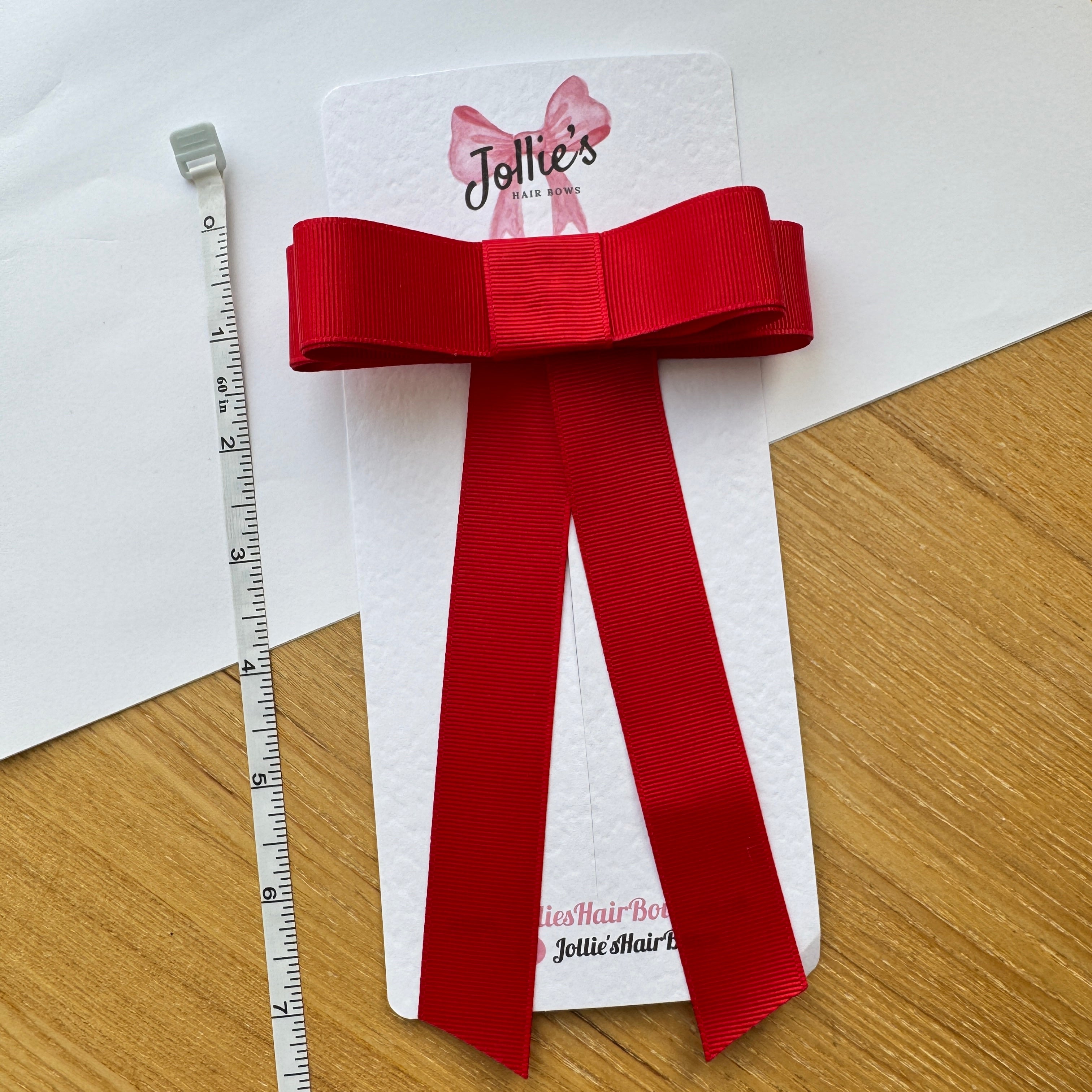 5" Red Tail Bow – Grosgrain Ribbon with 2.4" Double Sponge Alligator Clip