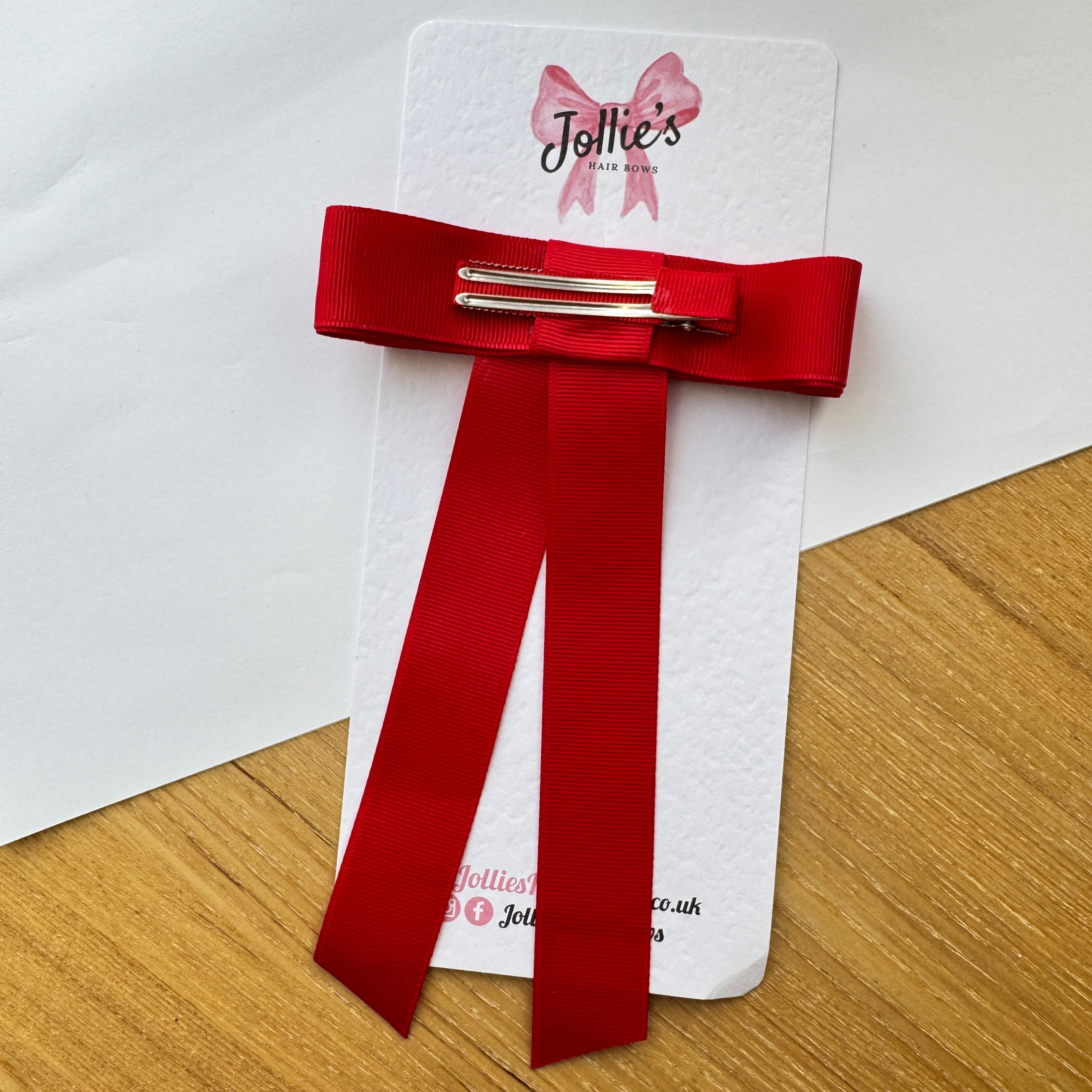 5" Red Tail Bow – Grosgrain Ribbon with 2.4" Double Sponge Alligator Clip