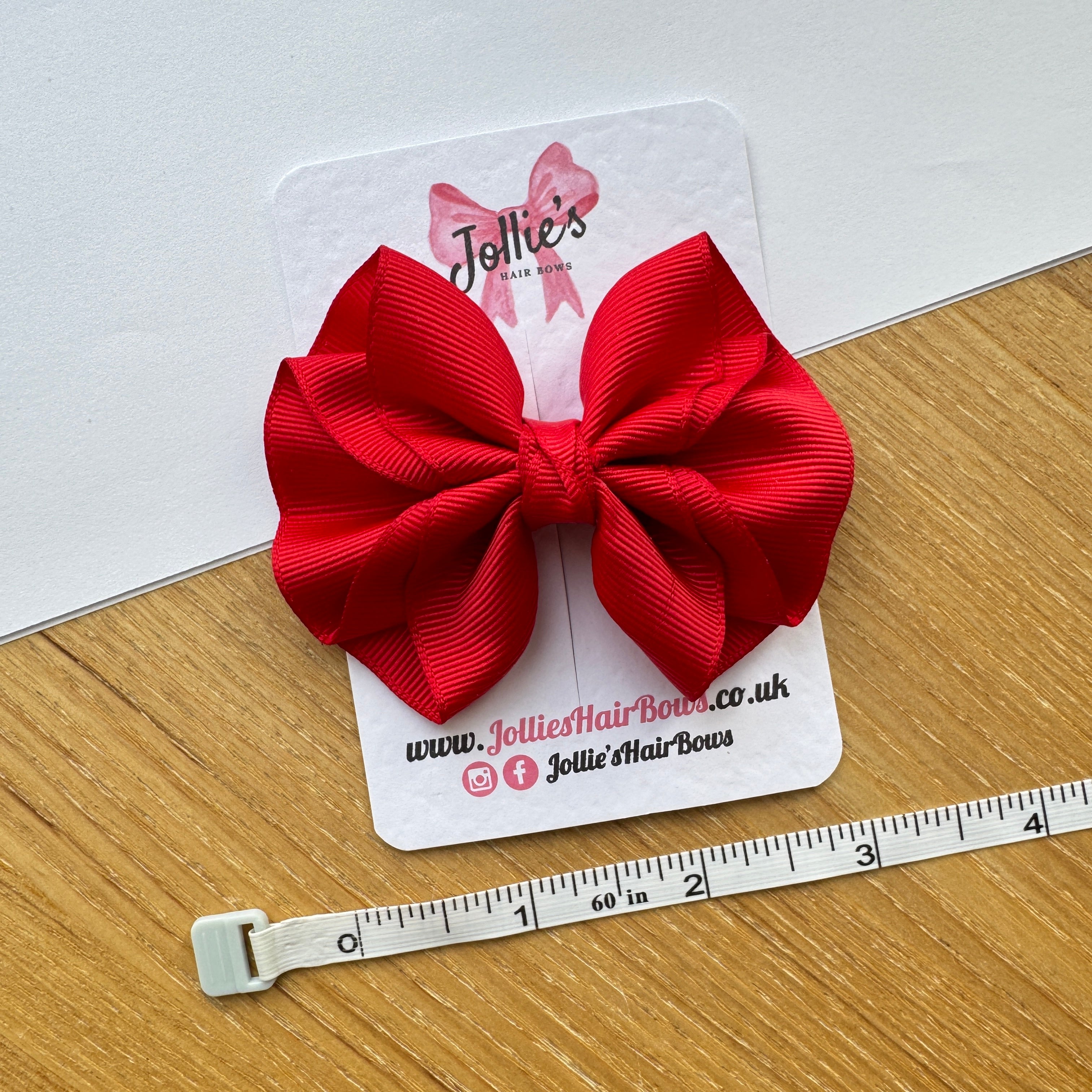 3.5" Red Layered Boutique Hair Bow – Grosgrain Ribbon Alligator Clip with Teeth