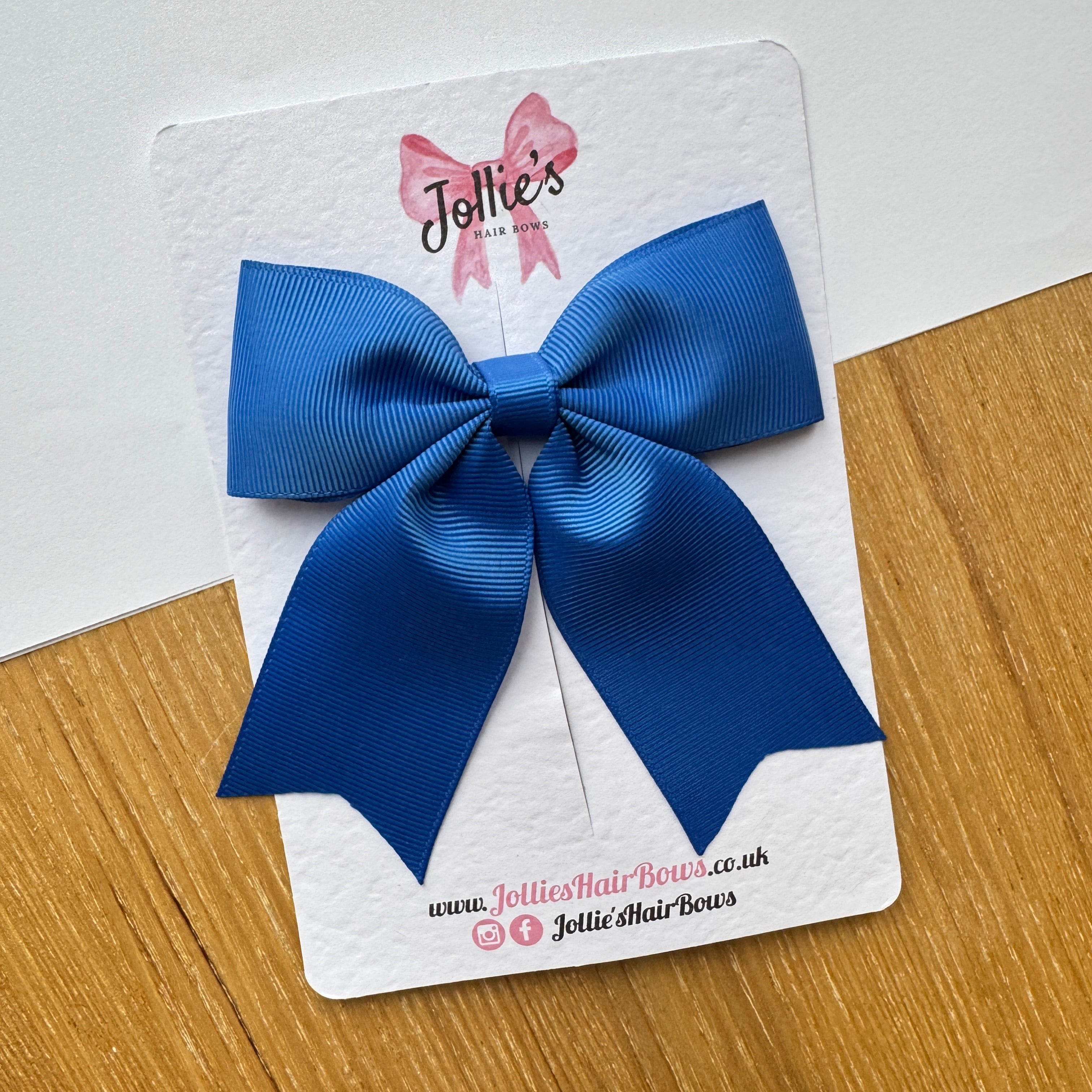 4.5" Royal Blue Tail Hair Bow – Grosgrain Ribbon Clip with Teeth