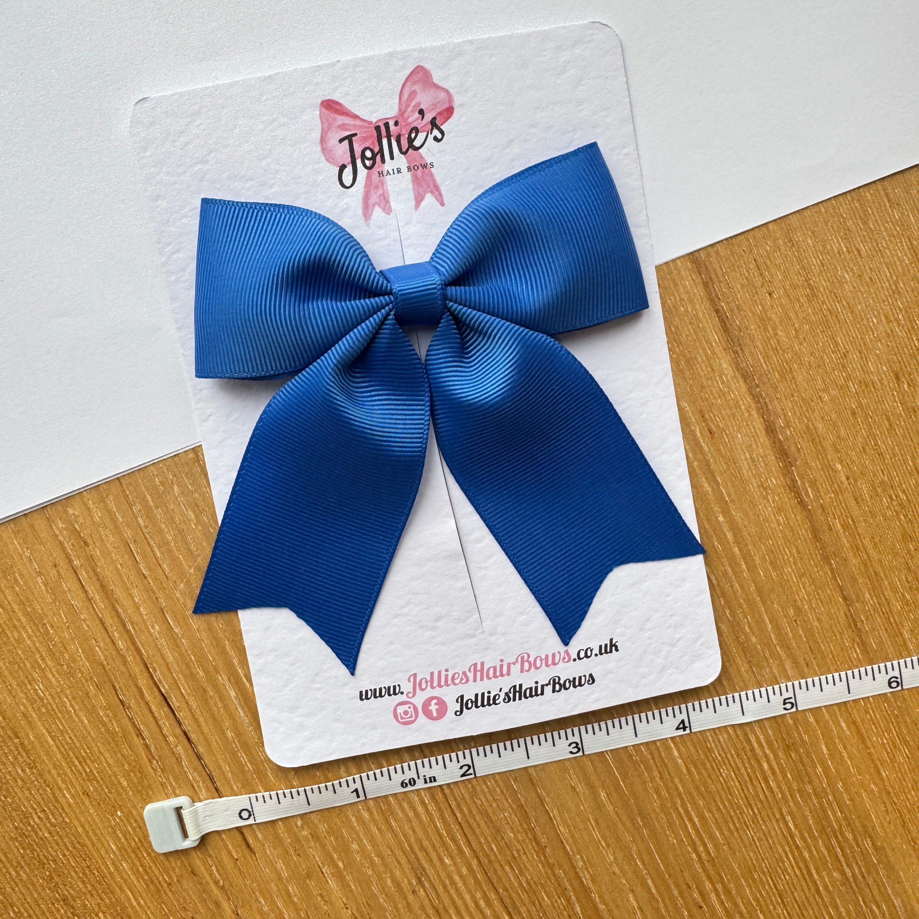 4.5" Royal Blue Tail Hair Bow – Grosgrain Ribbon Clip with Teeth