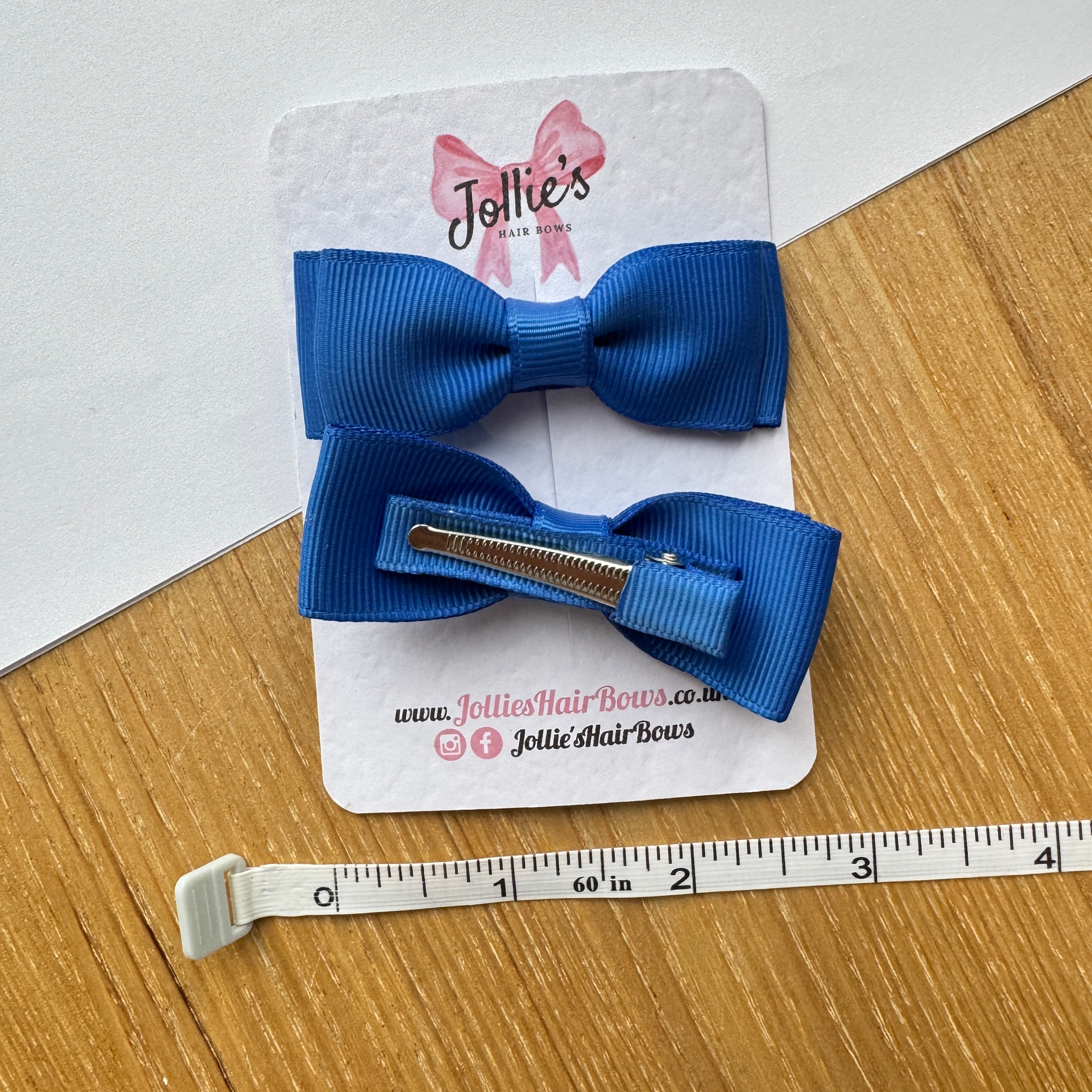 2.5" Royal Blue Mini School Hair Bow Pair – Grosgrain Ribbon Clips with Teeth
