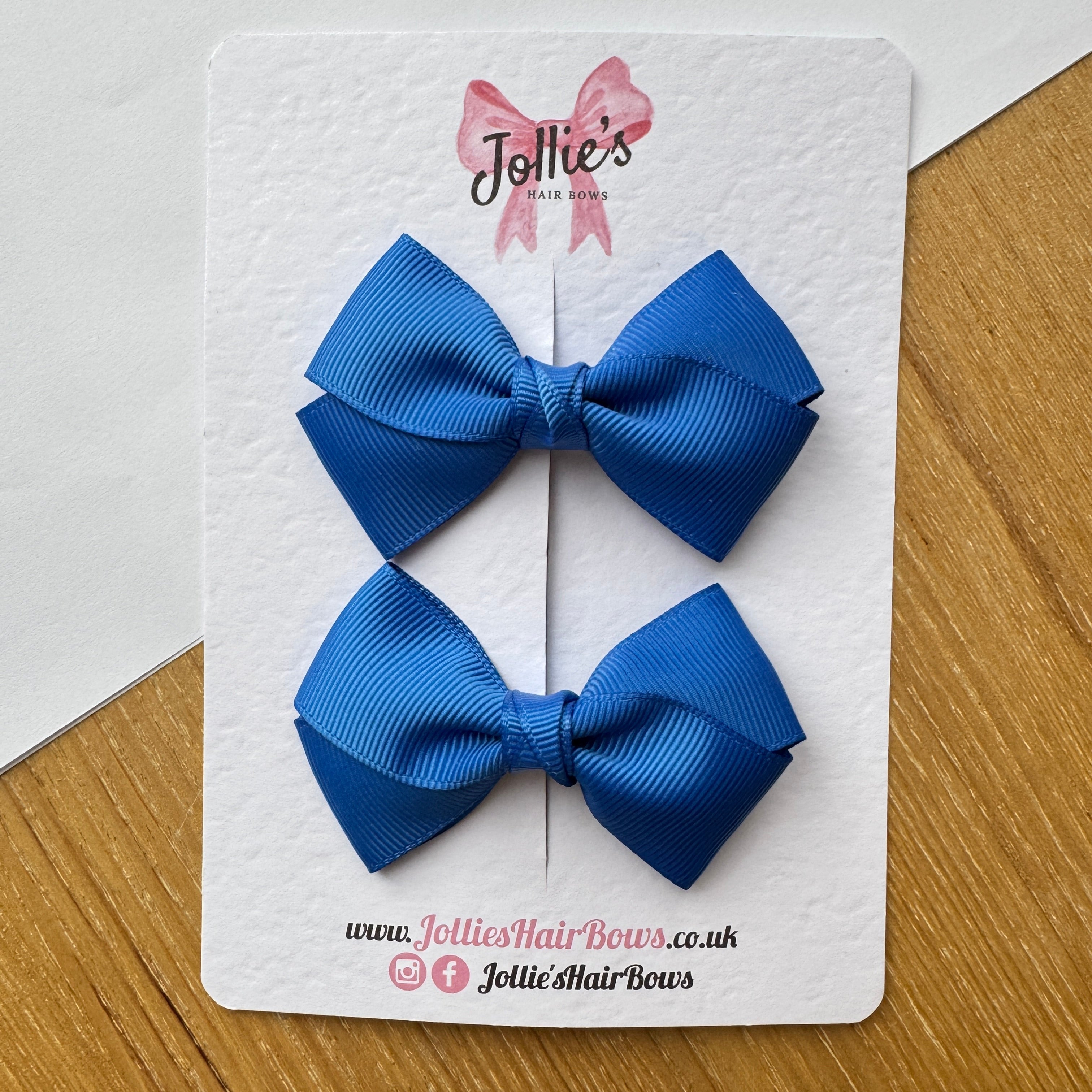 3" Royal Blue Twisty Hair Bow Pair – Grosgrain Ribbon Clips with Teeth