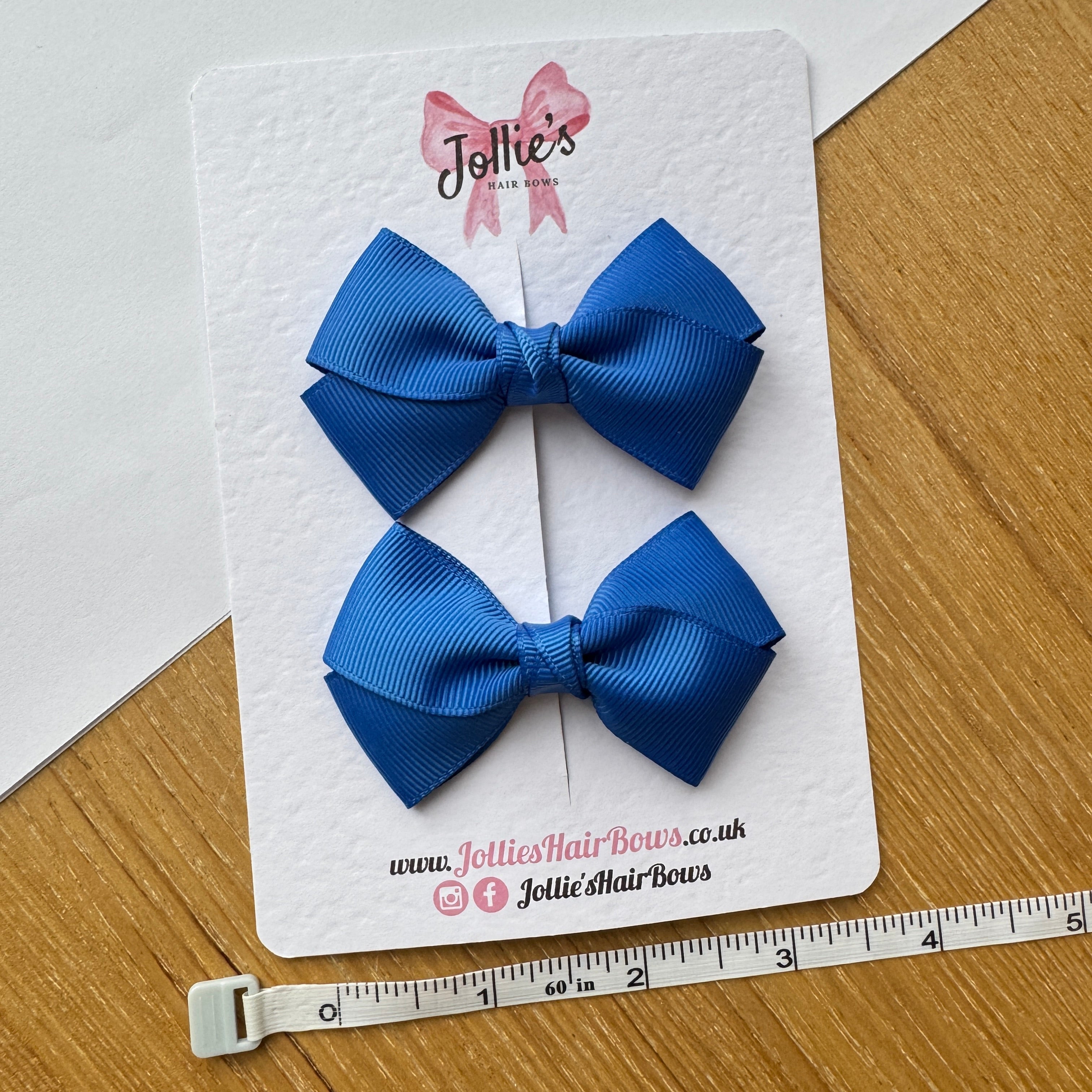 3" Royal Blue Twisty Hair Bow Pair – Grosgrain Ribbon Clips with Teeth
