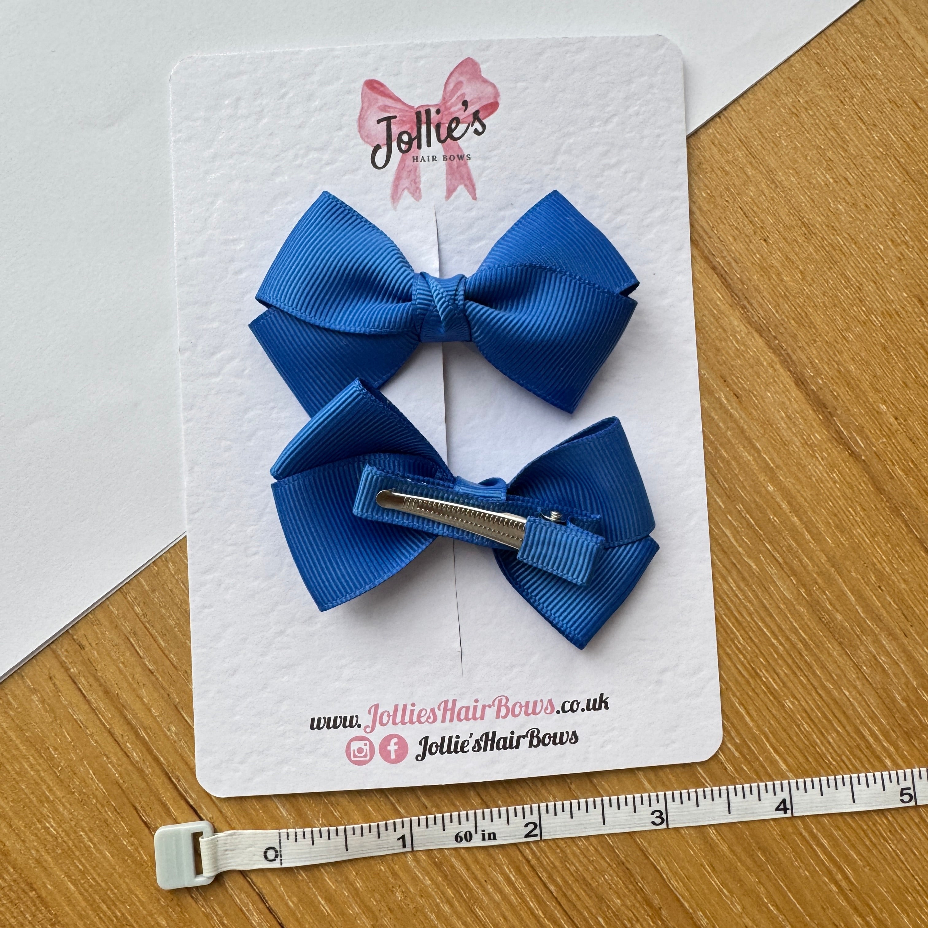 3" Royal Blue Twisty Hair Bow Pair – Grosgrain Ribbon Clips with Teeth