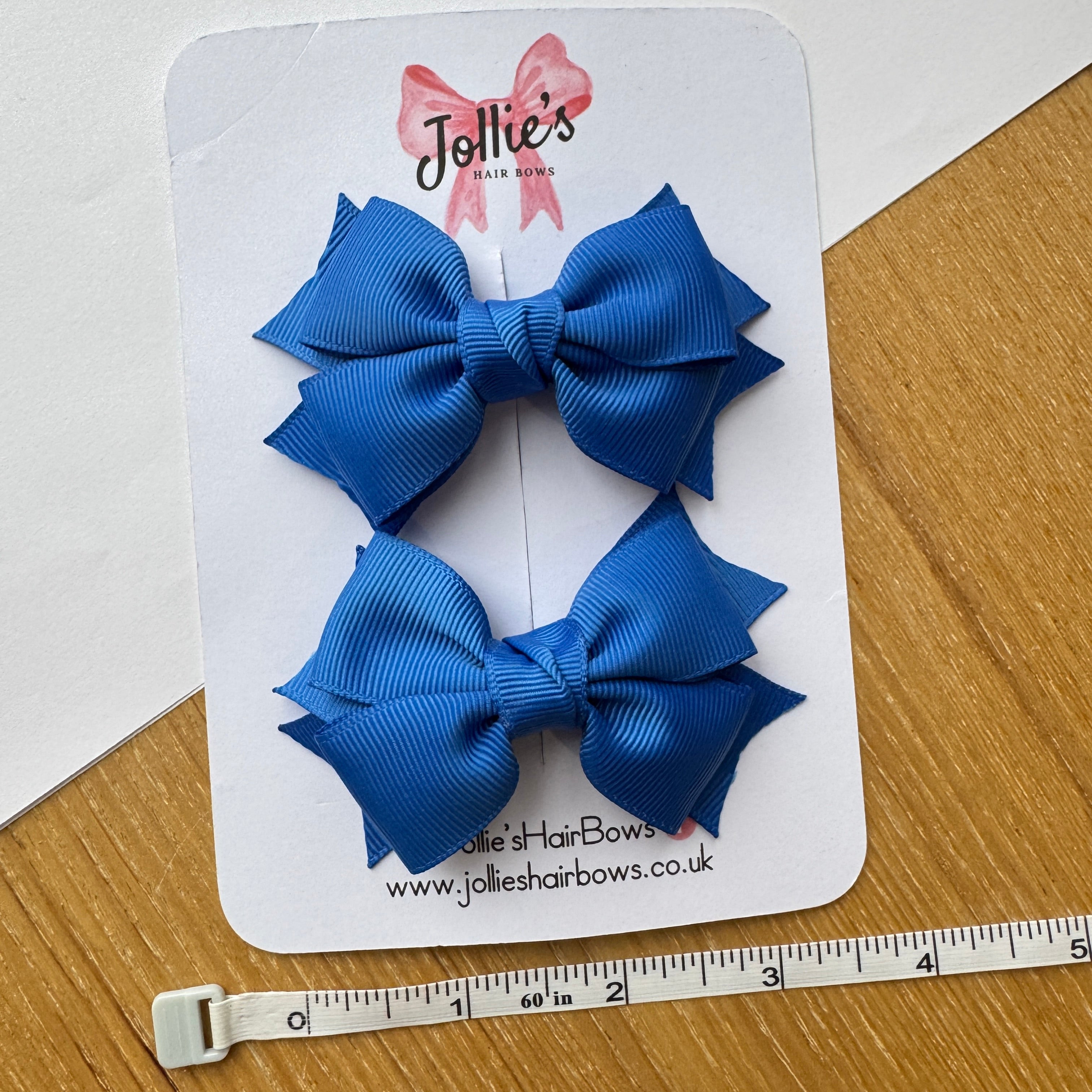 3" Royal Blue Double Layer School Hair Bow Pair – Grosgrain Ribbon Clips with Teeth