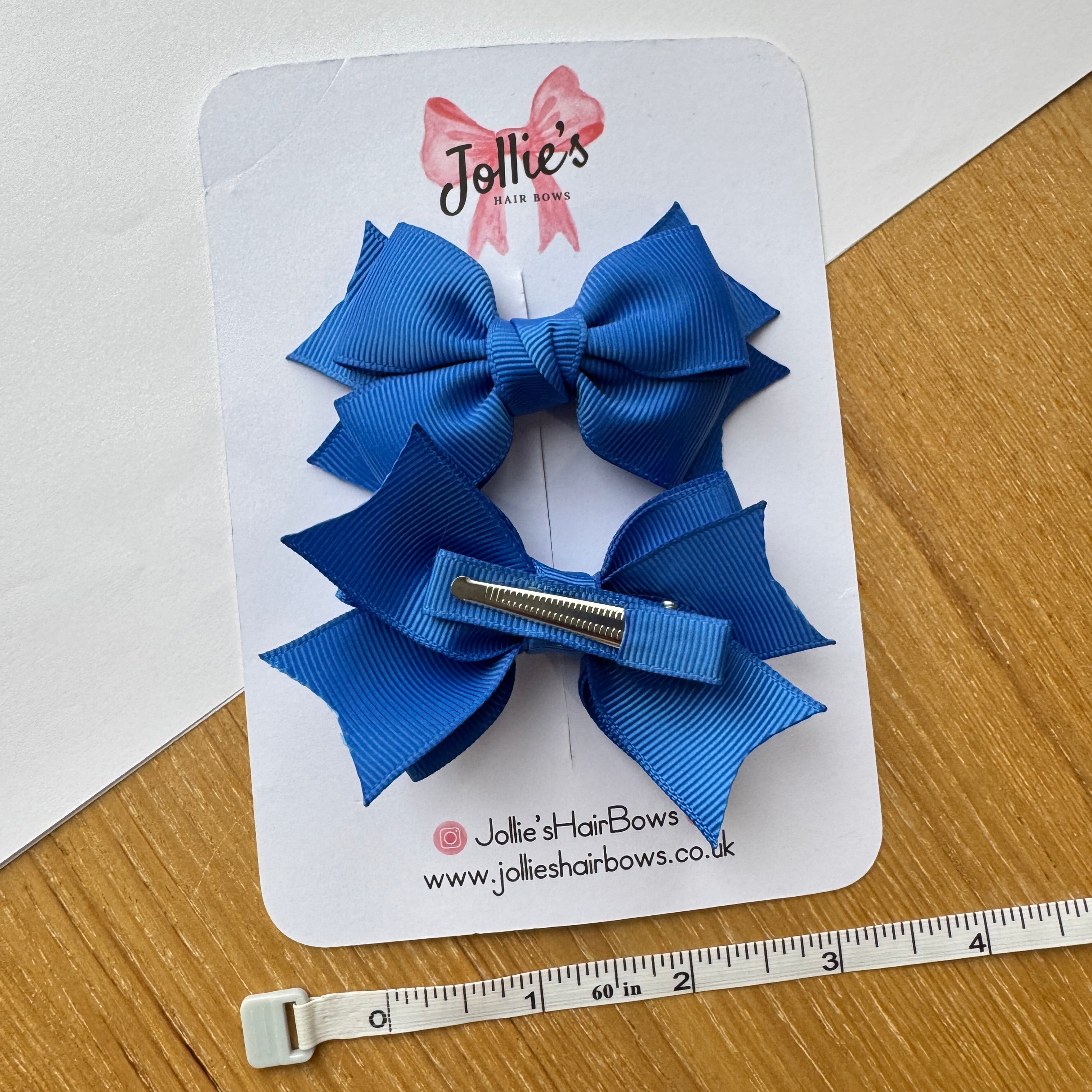 3" Royal Blue Double Layer School Hair Bow Pair – Grosgrain Ribbon Clips with Teeth