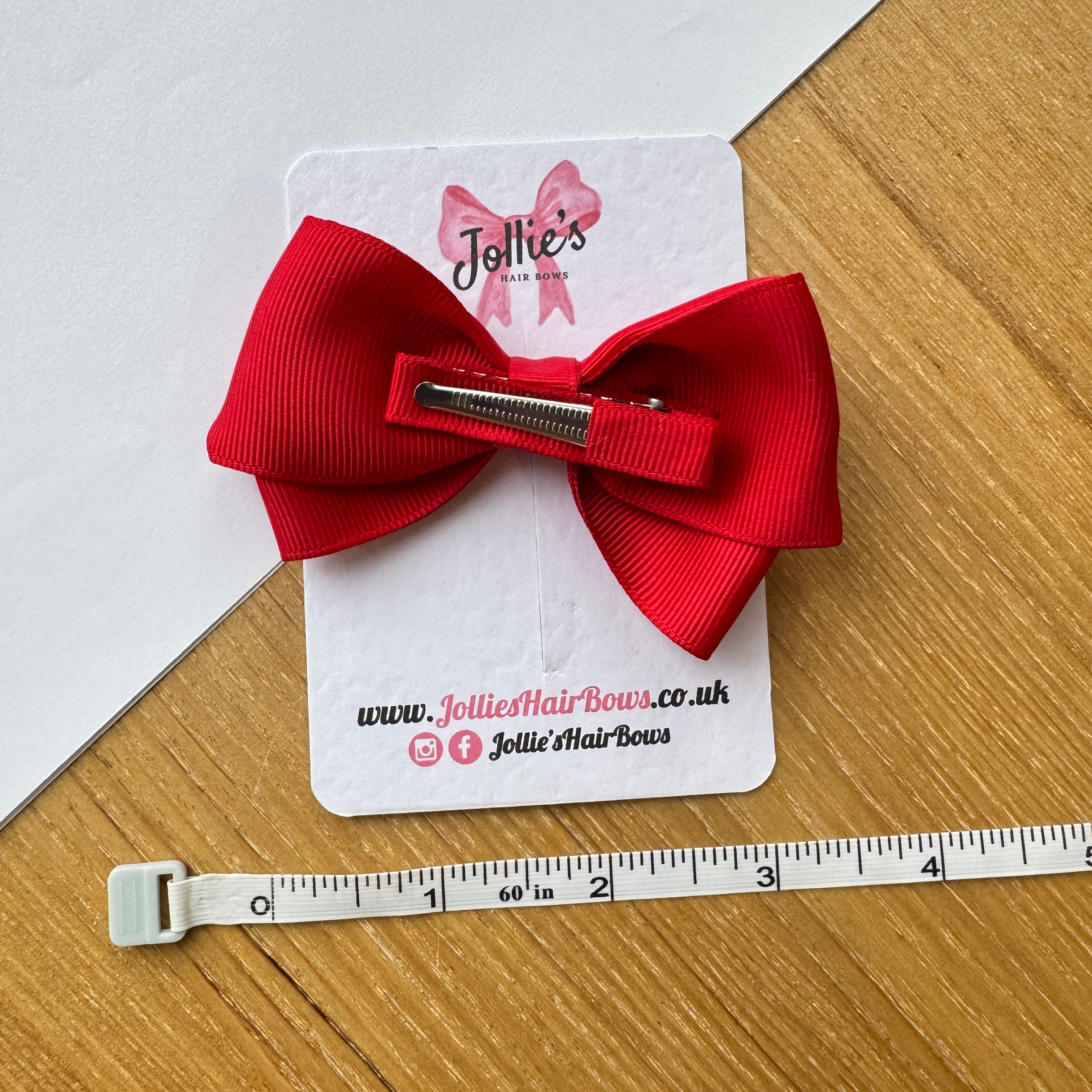 3" Red Layered School Hair Bow – Grosgrain Ribbon Clip with Teeth
