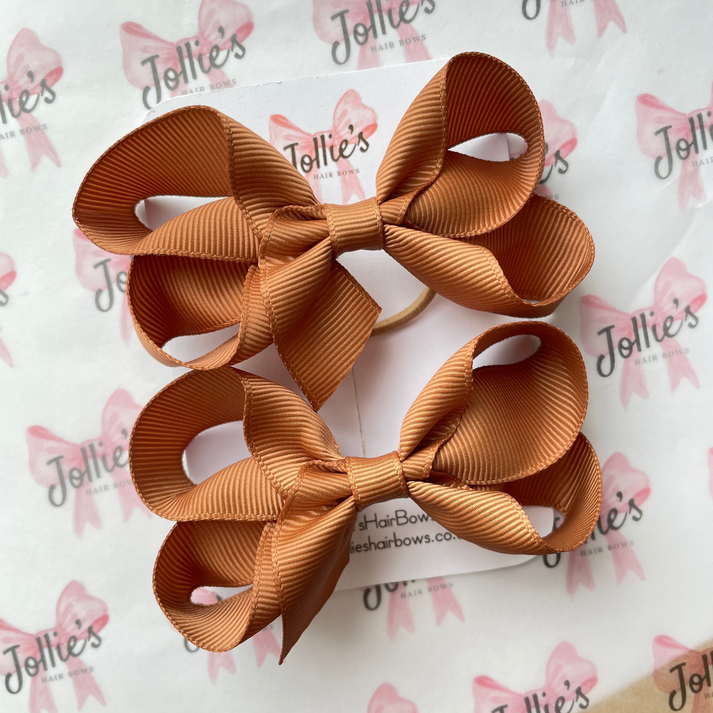 3" Chipmunk Twisted Hair Bow Pair – Grosgrain Ribbon with Thin Elastic