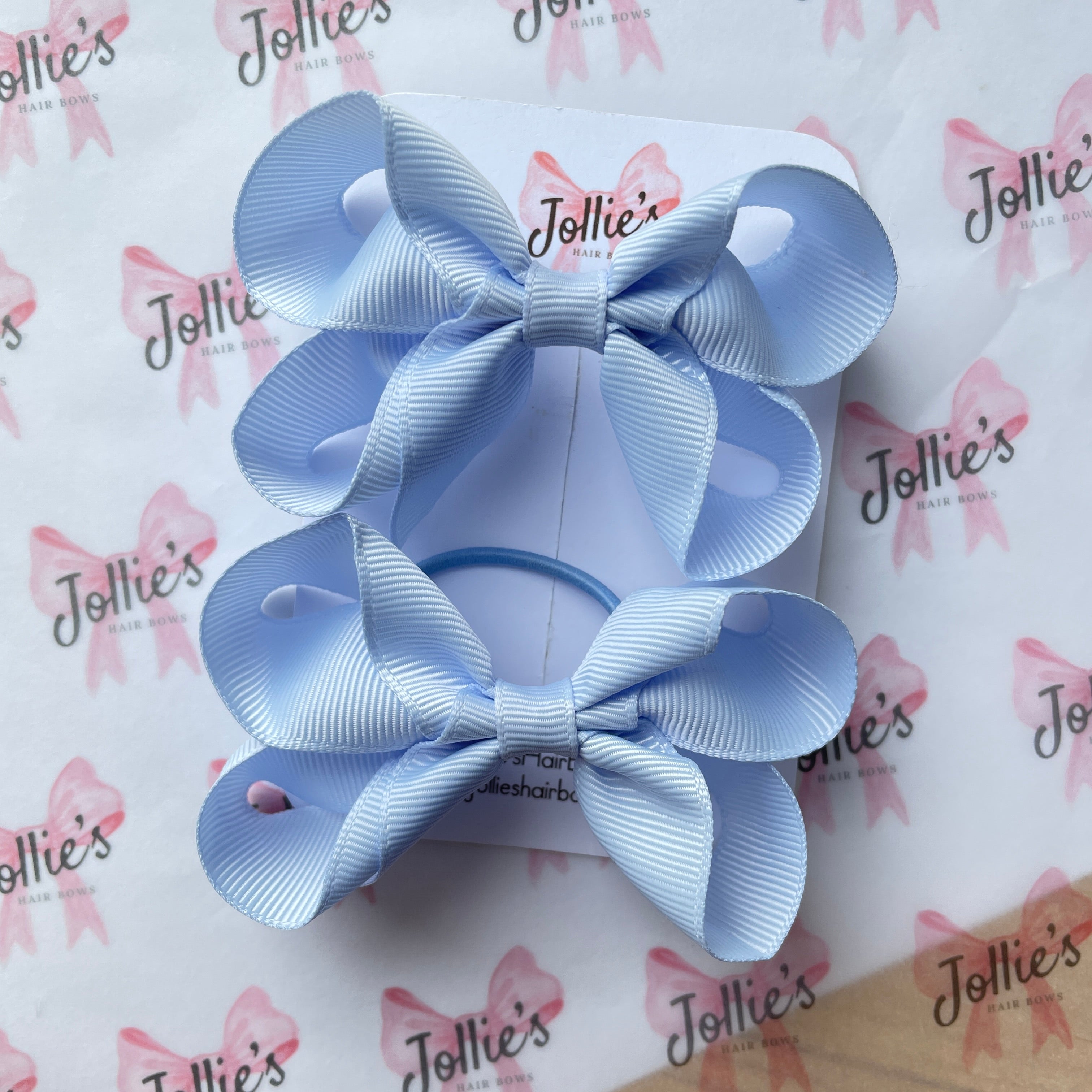 3" Bluebell Twisted Hair Bow Pair – Grosgrain Ribbon with Thin Elastic