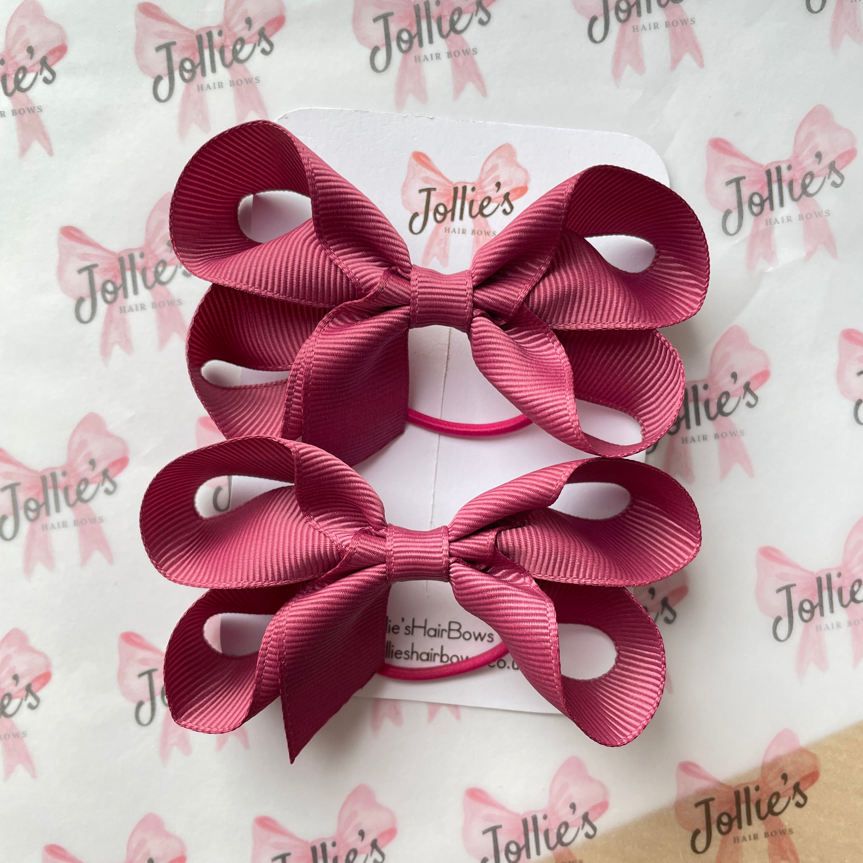 3" Victorian Rose Twisted Hair Bow Pair – Grosgrain Ribbon with Thin Elastic