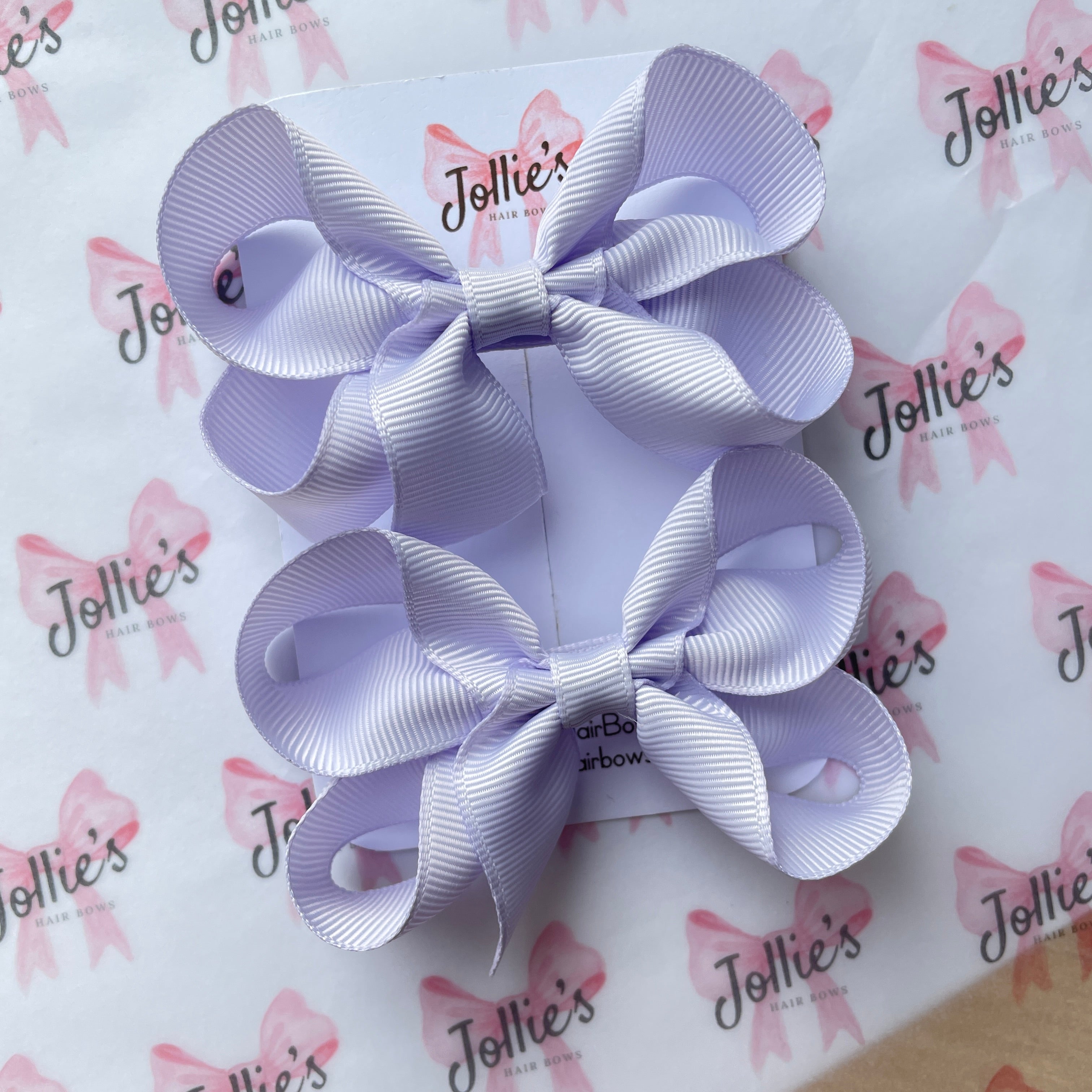 3" Lilac Mist Twisted Hair Bow Pair – Grosgrain Ribbon with Thin Elastic
