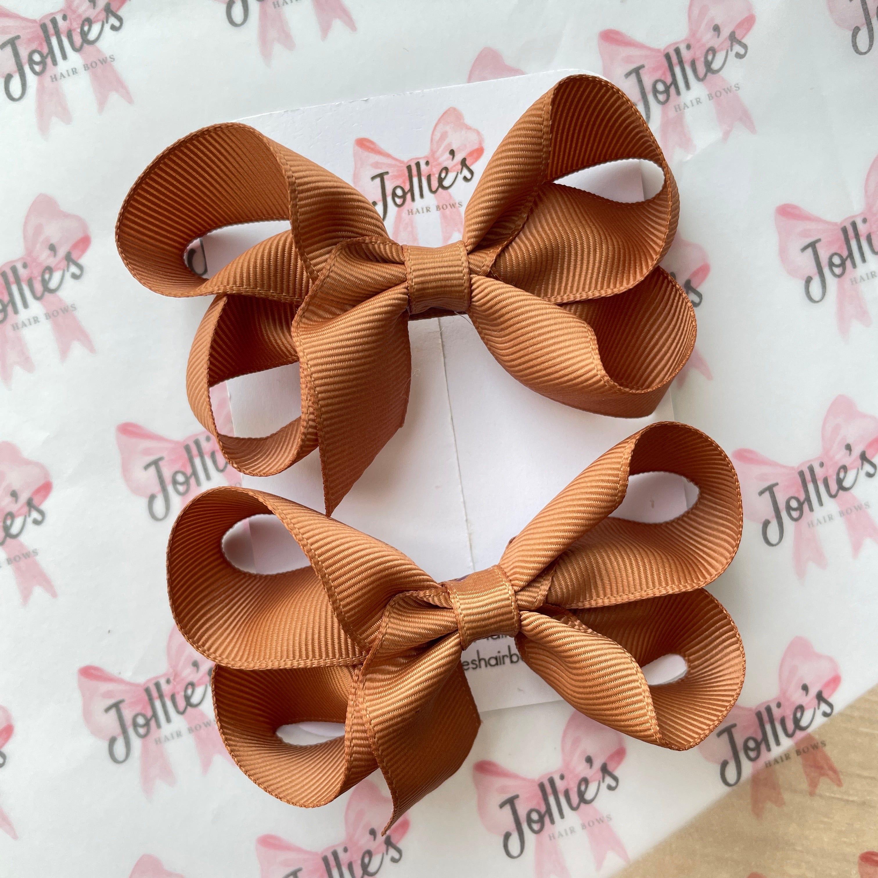 3" Chipmunk Twisted Hair Bow Pair – Grosgrain Ribbon Clips for Girls