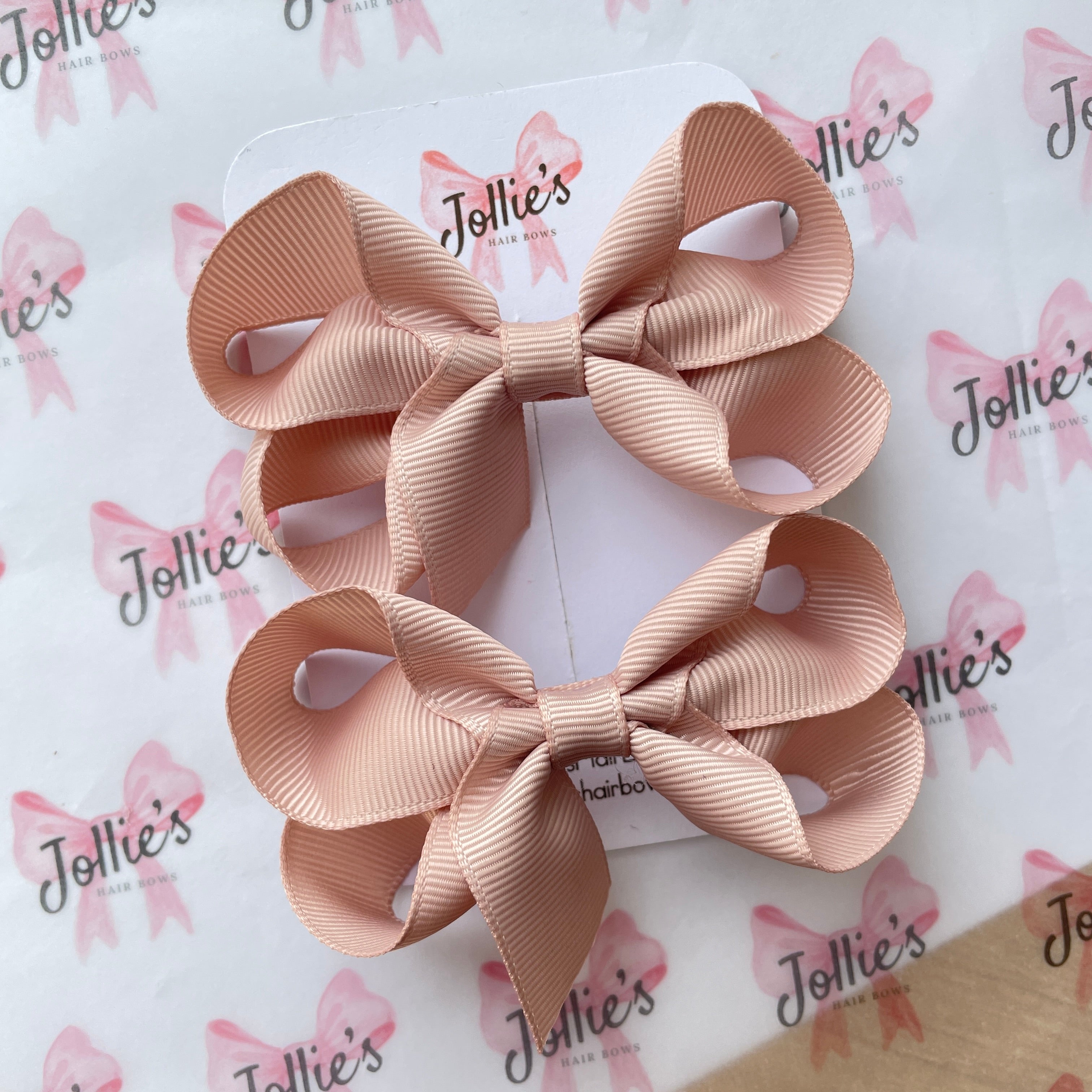 3" Vanilla Twisted Hair Bow Pair – Grosgrain Ribbon Clips for Girls