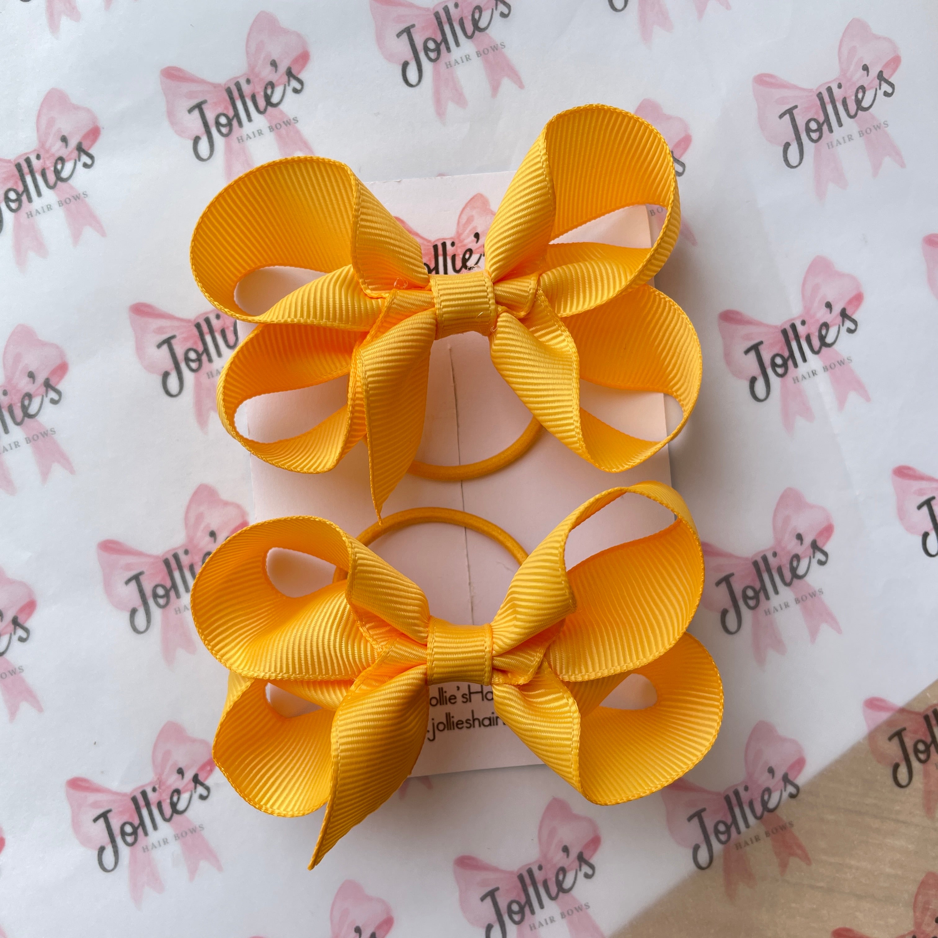 3" Yellow Gold Twisted Hair Bow Pair – Grosgrain Ribbon with Thin Elastic