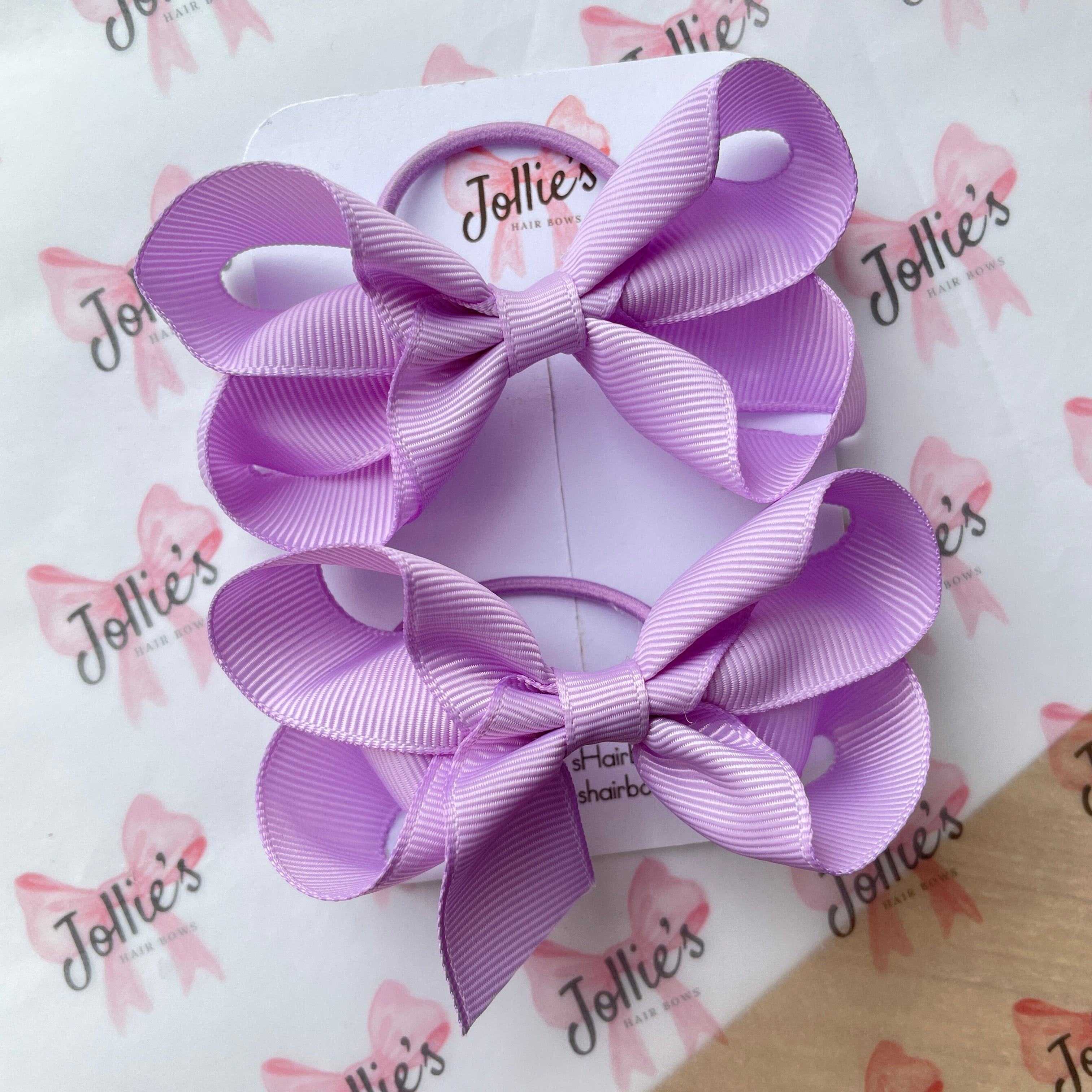 3" Light Orchid Twisted Hair Bow Pair – Grosgrain Ribbon with Thin Elastic