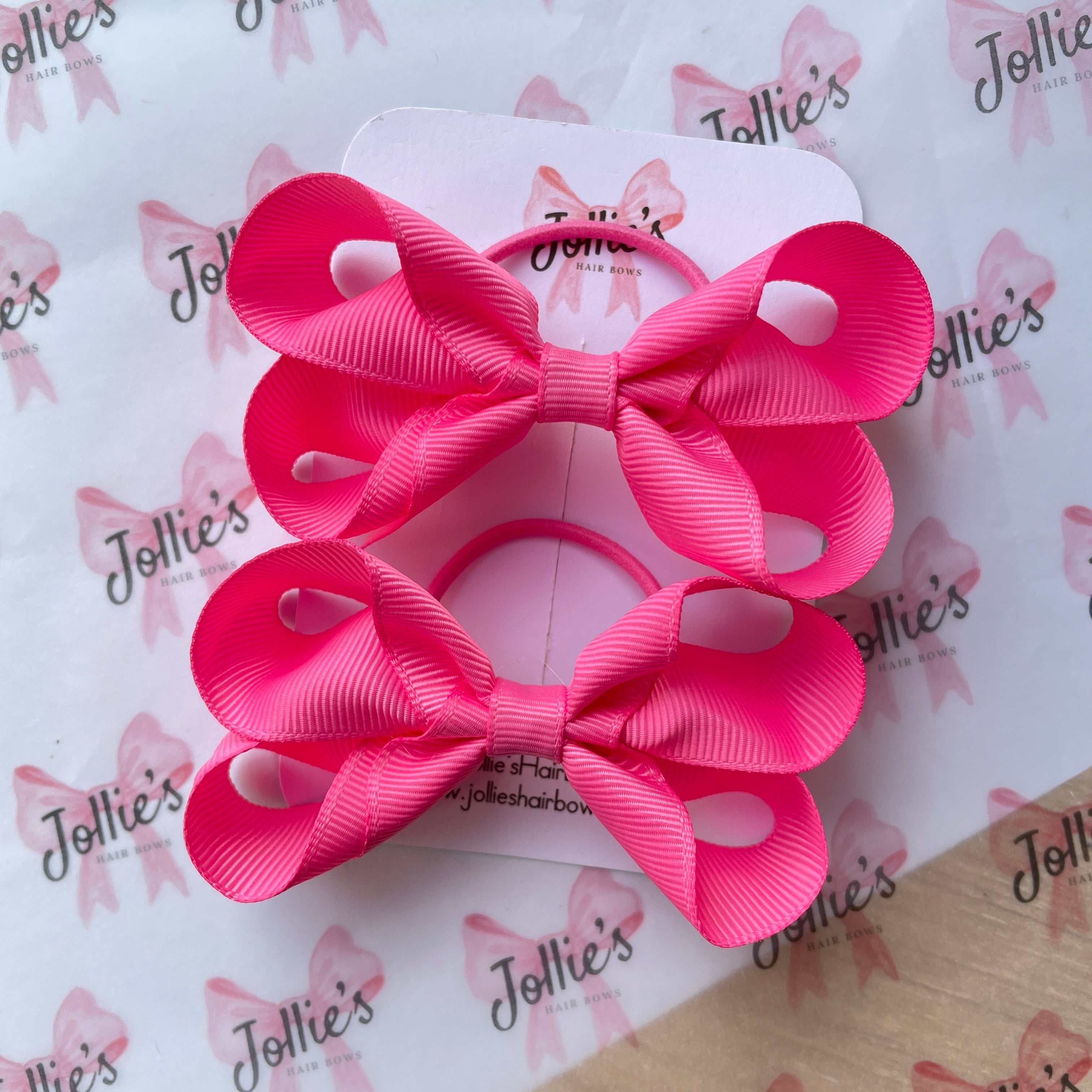 3" Hot Pink Twisted Hair Bow Pair – Grosgrain Ribbon with Thin Elastic for Girls