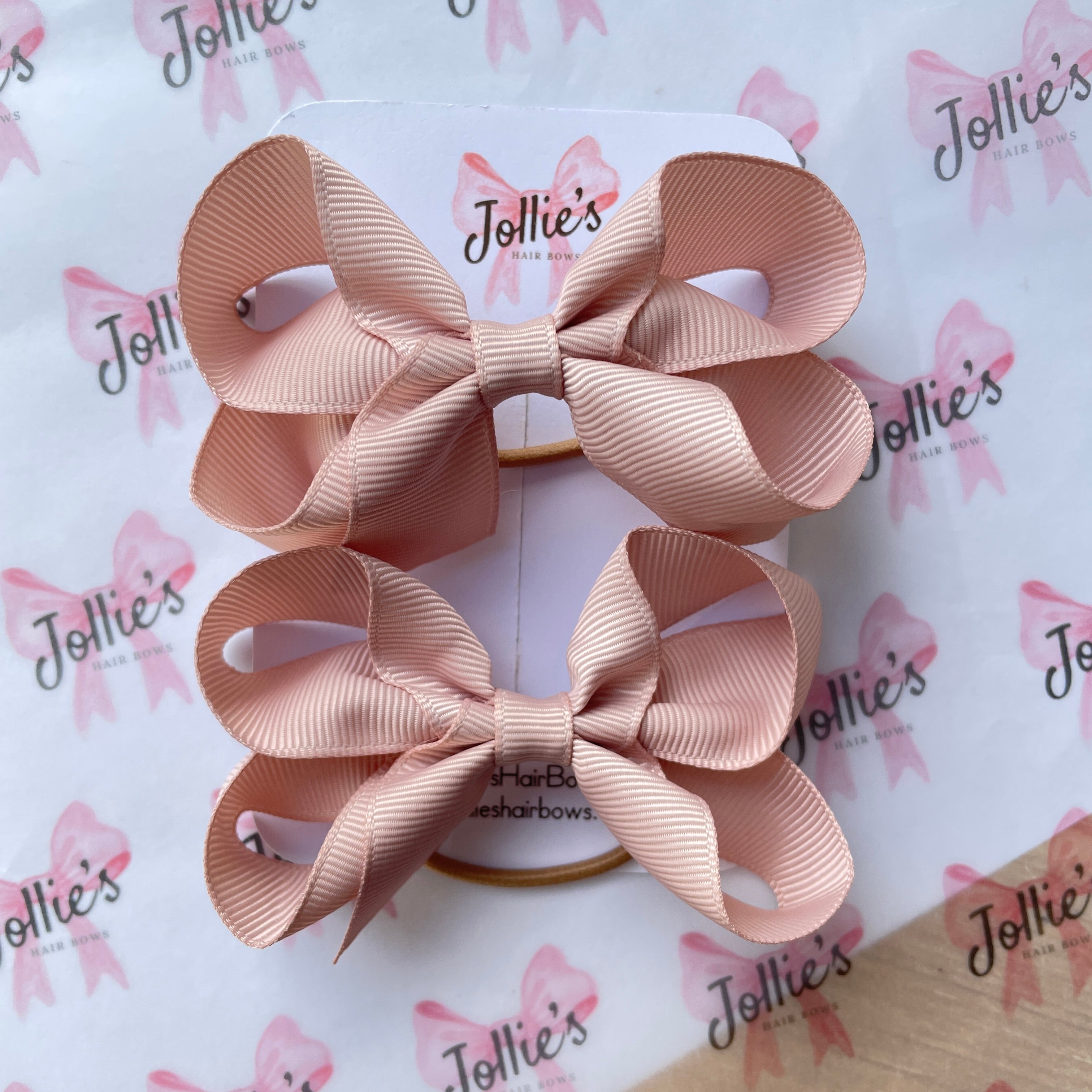 3" Vanilla Twisted Hair Bow Pair – Grosgrain Ribbon with Thin Elastic for Girls