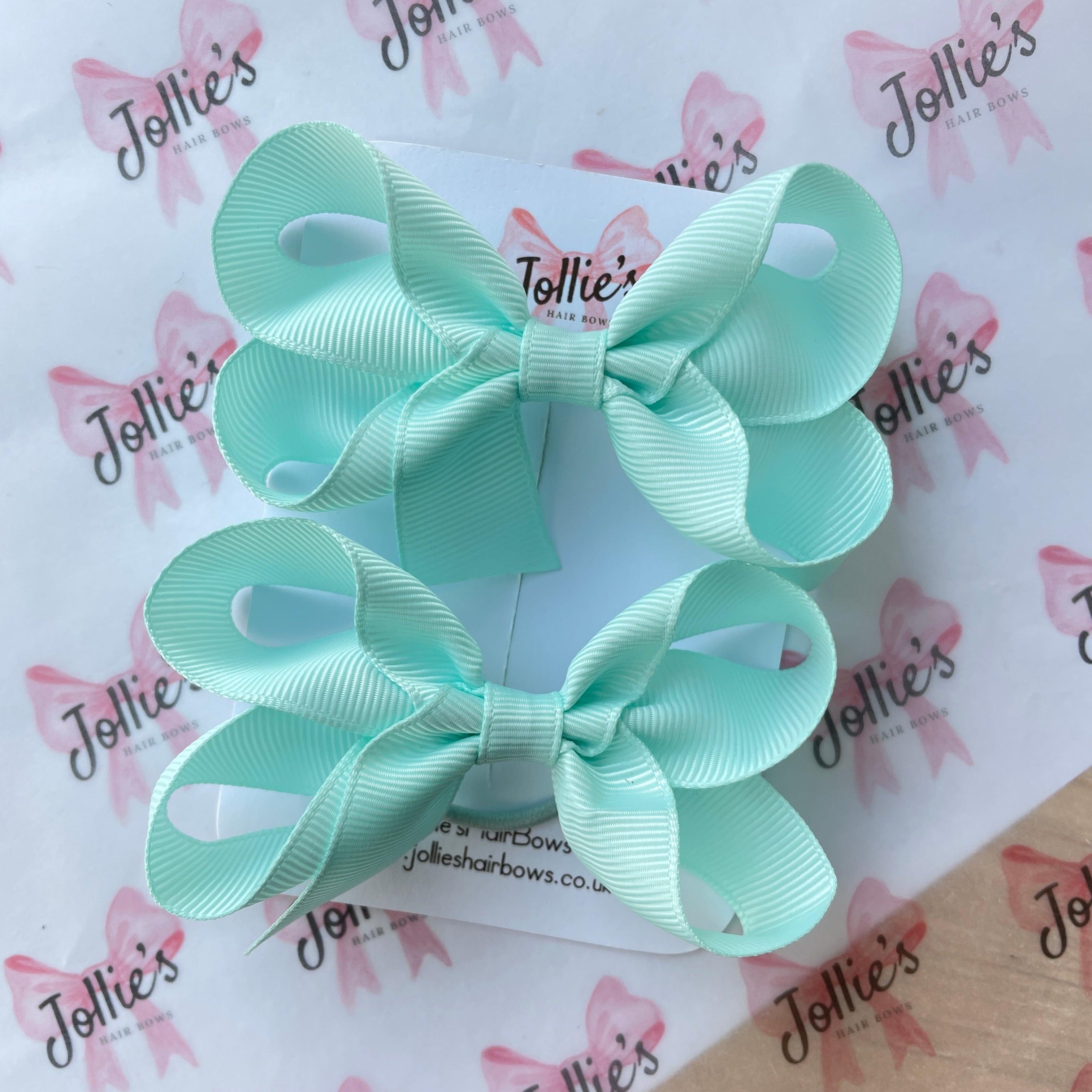 3" Crystalline Twisted Hair Bow Pair – Grosgrain Ribbon with Thin Elastic for Girls