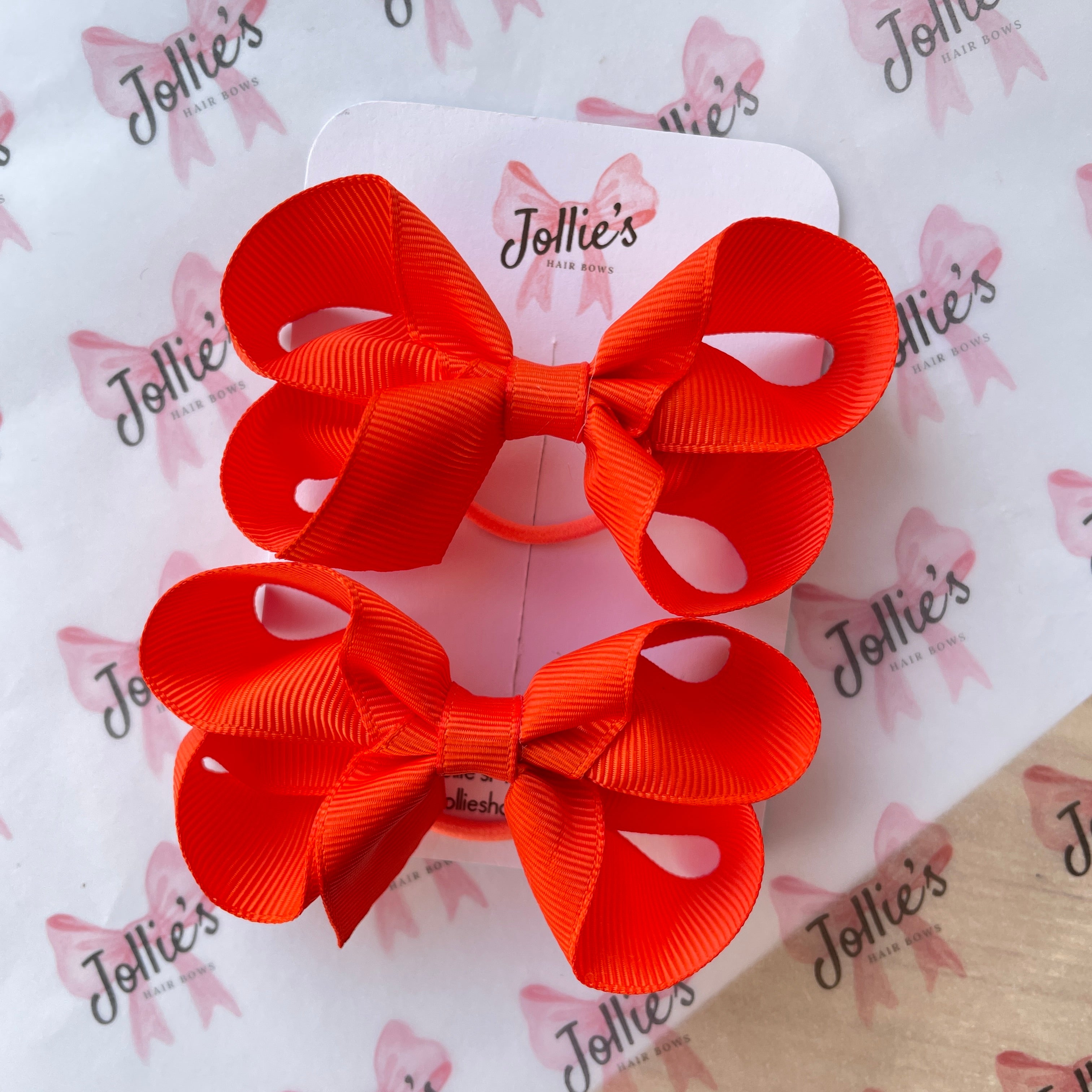 3" Autumn Orange Twisted Hair Bow Pair – Grosgrain Ribbon with Thin Elastic for Girls