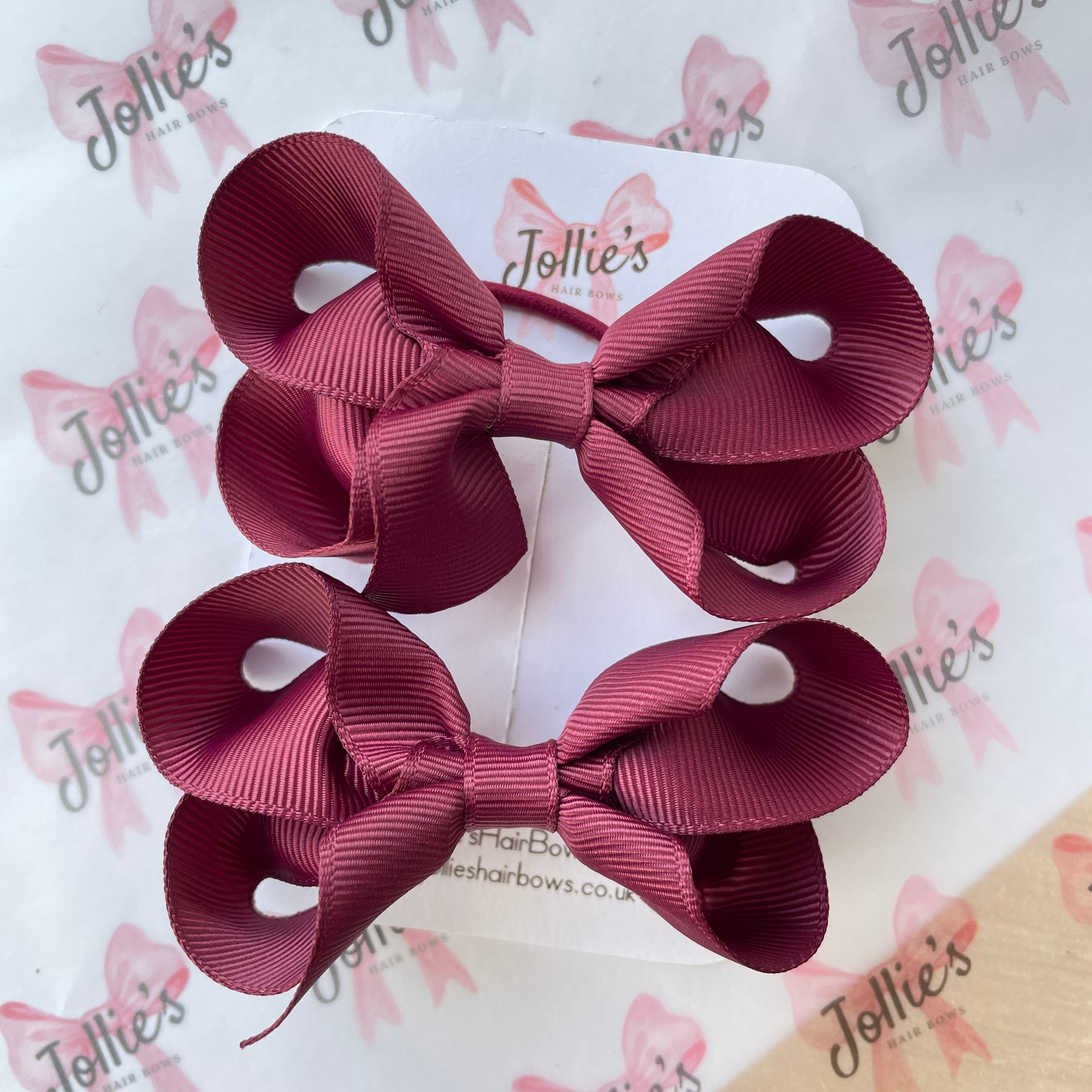 3" Burgundy Twisted Hair Bow Pair – Grosgrain Ribbon with Thin Elastic for Girls