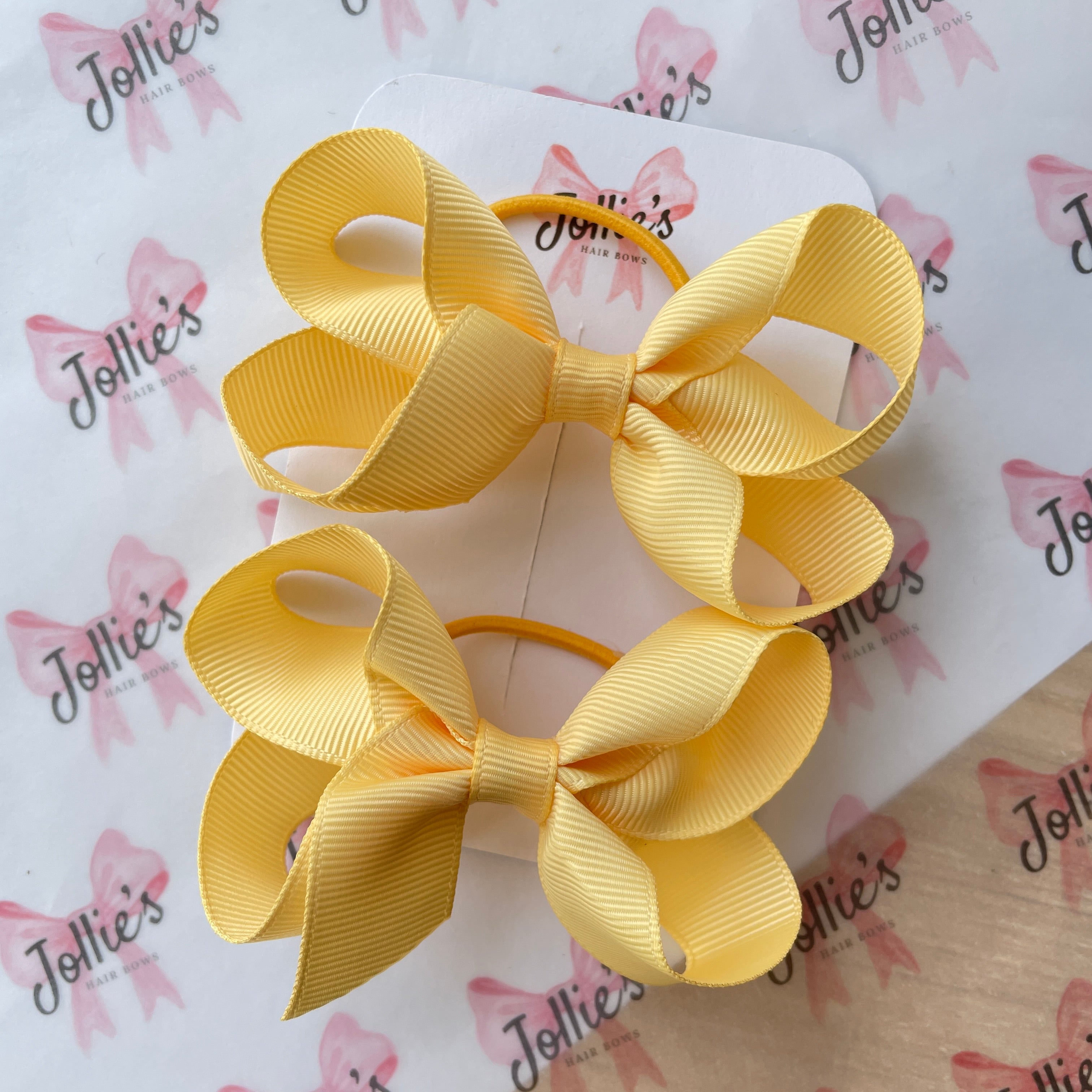 3" Chamois Twisted Hair Bow Pair – Grosgrain Ribbon with Thin Elastic for Girls