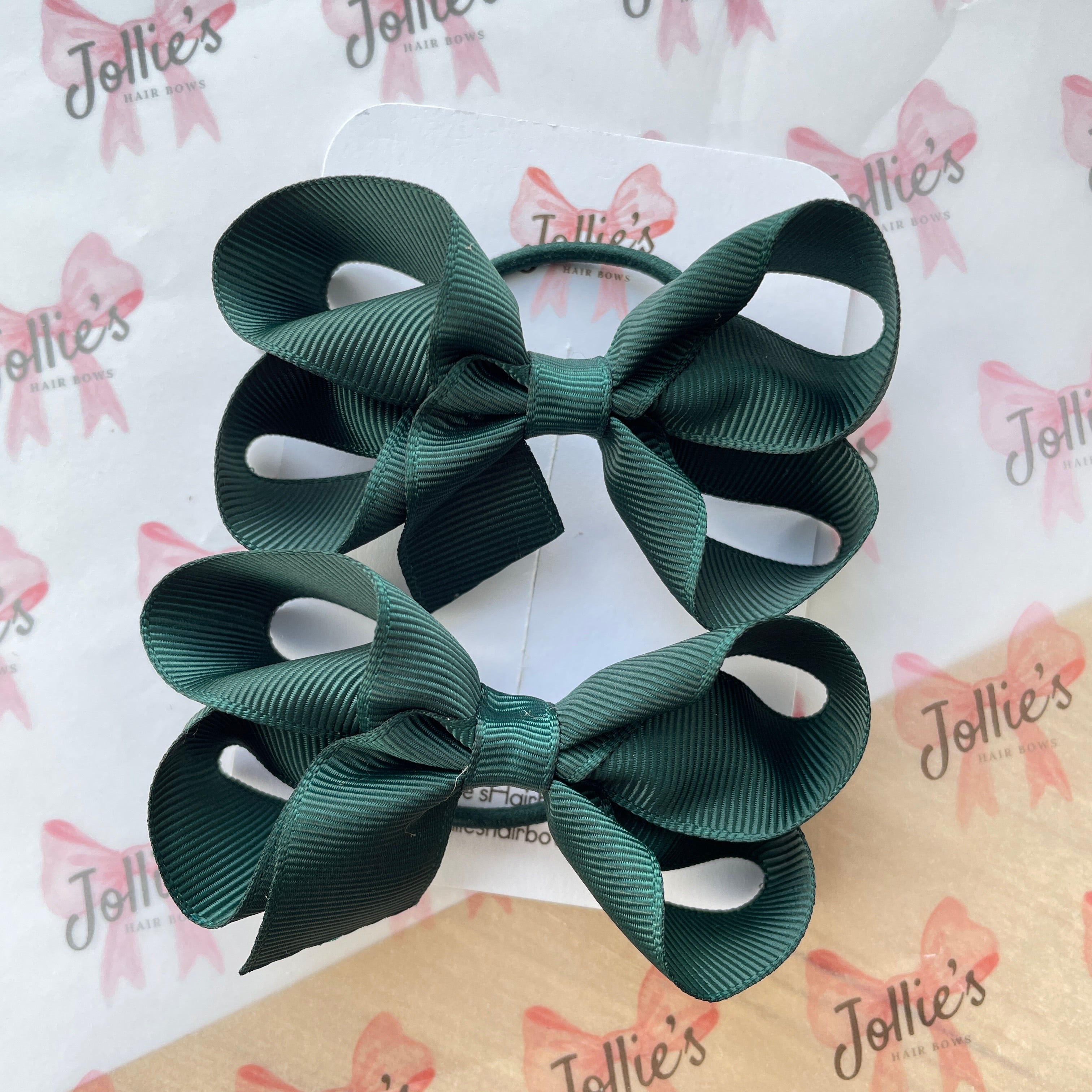 3" Spruce Twisted Hair Bow Pair – Grosgrain Ribbon with Thin Elastic for Girls