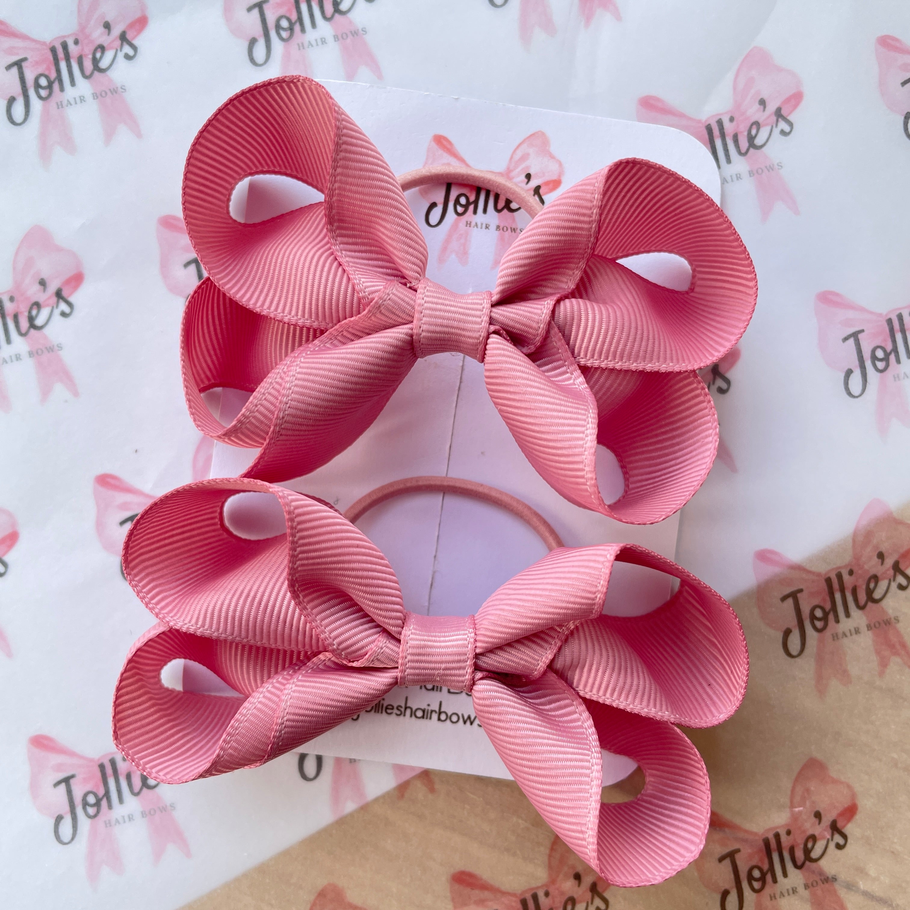 3" Quartz Twisted Hair Bow Pair – Grosgrain Ribbon with Thin Elastic for Girls