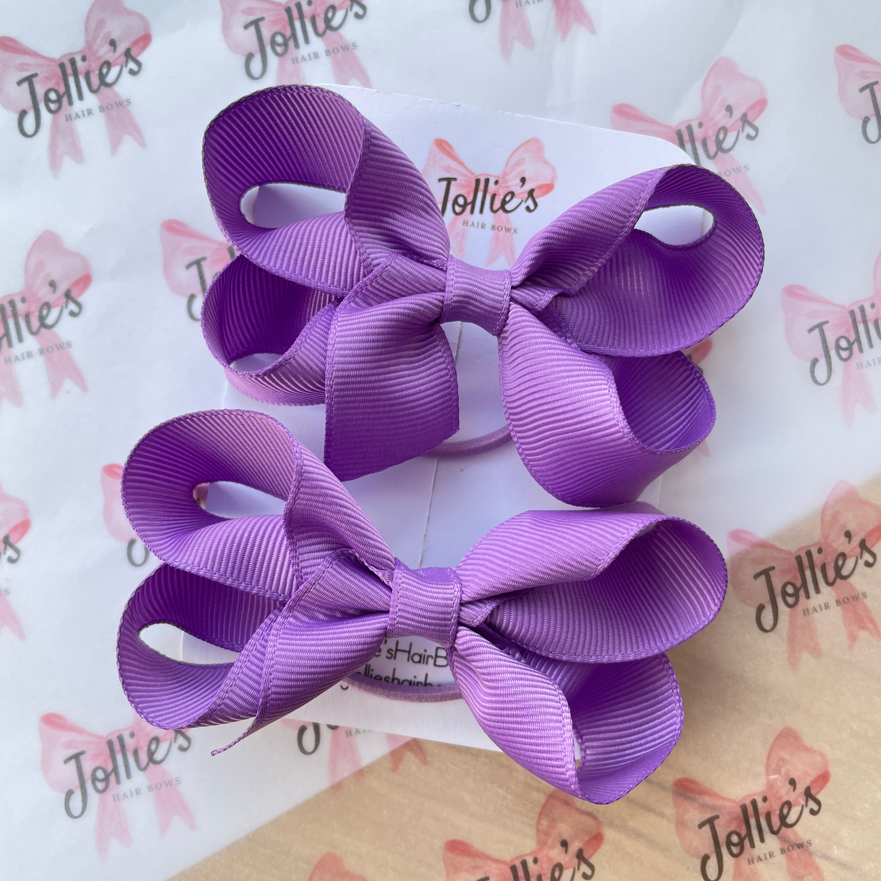 3" Grape Twisted Hair Bow Pair – Grosgrain Ribbon with Thin Elastic for Girls