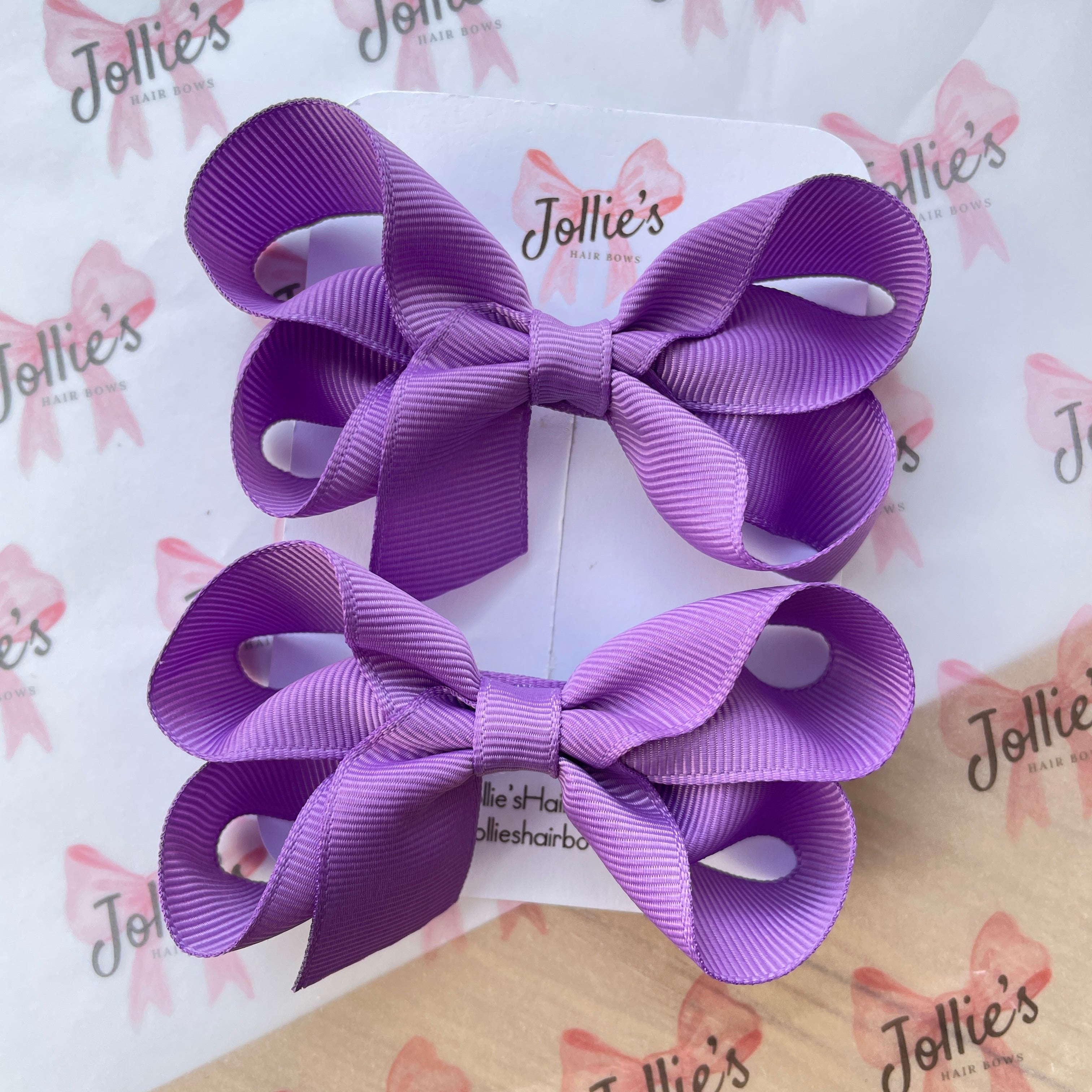 3" Grape Twisted Hair Bow Pair – Grosgrain Ribbon Clips for Girls