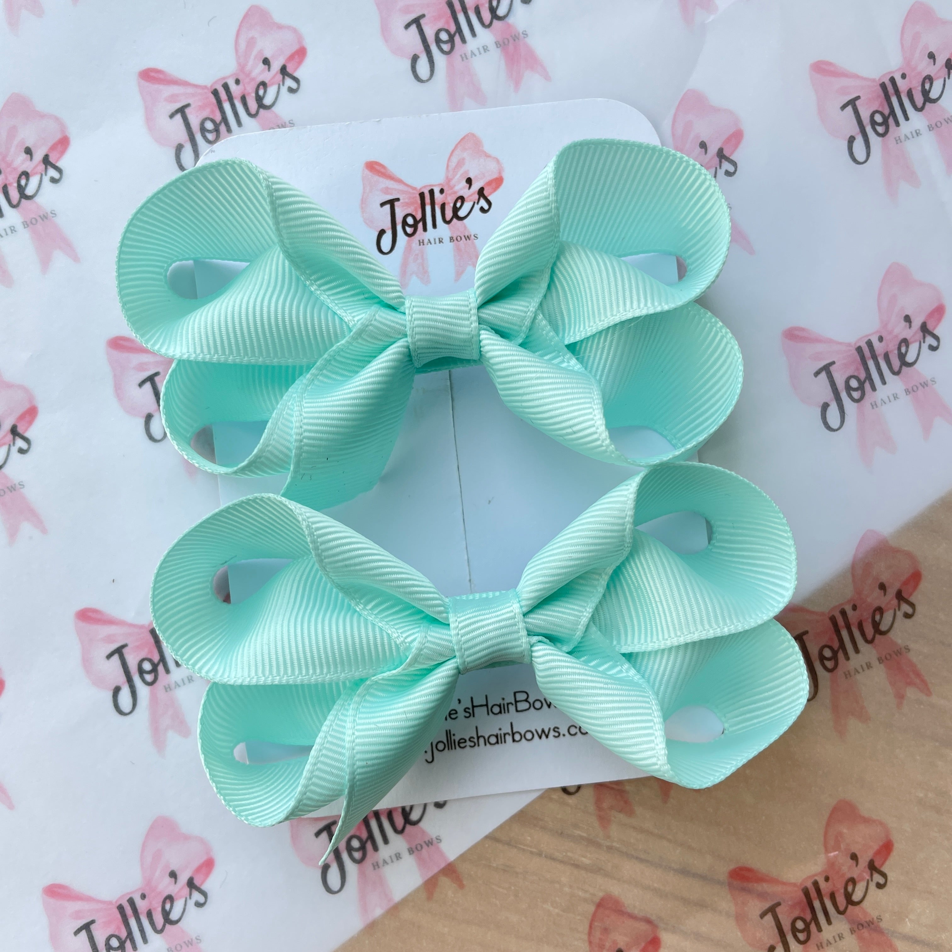 3" Crystalline Twisted Hair Bow Pair – Grosgrain Ribbon Clips for Girls