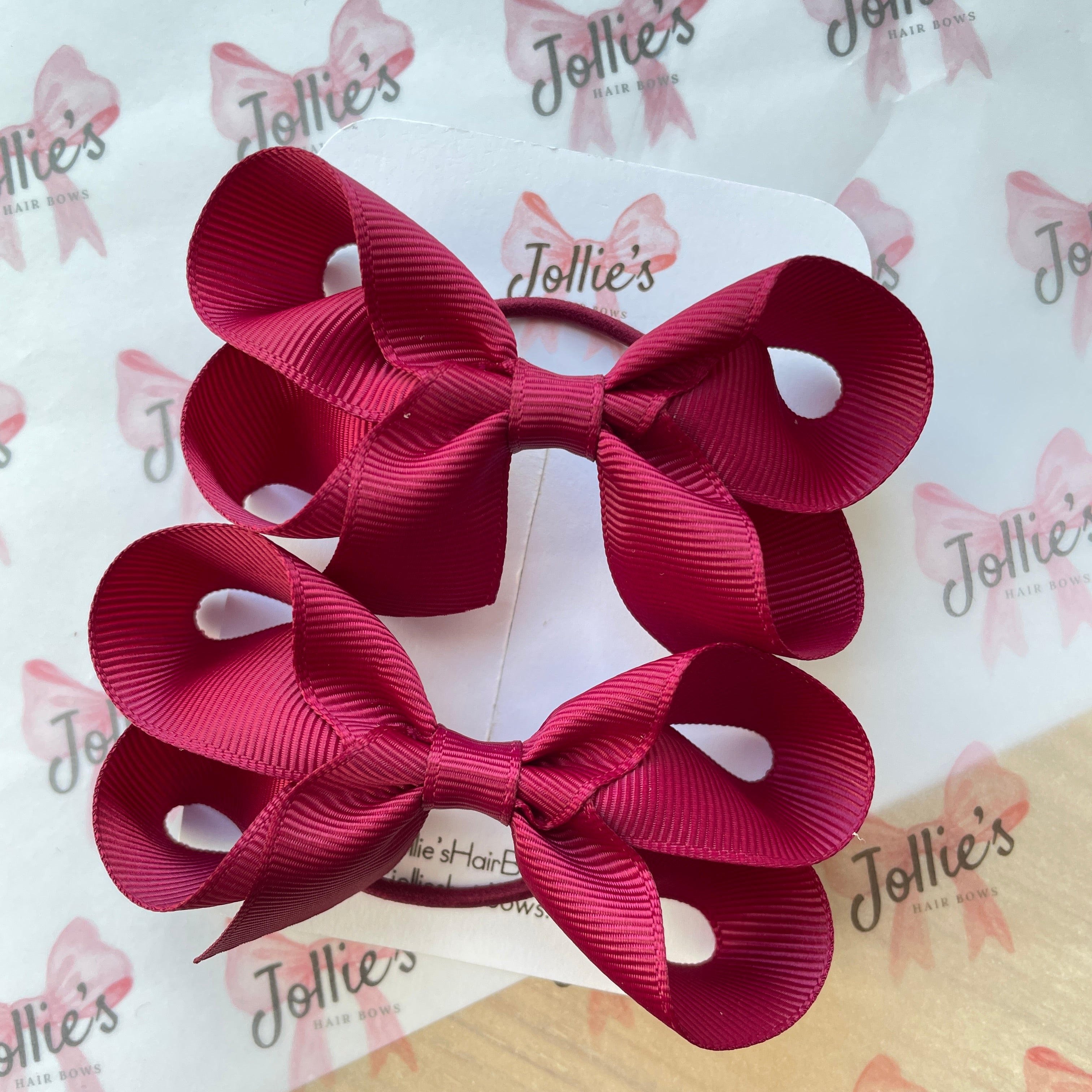3" Wine Twisted Hair Bow Pair – Grosgrain Ribbon Thin Elastic for Girls