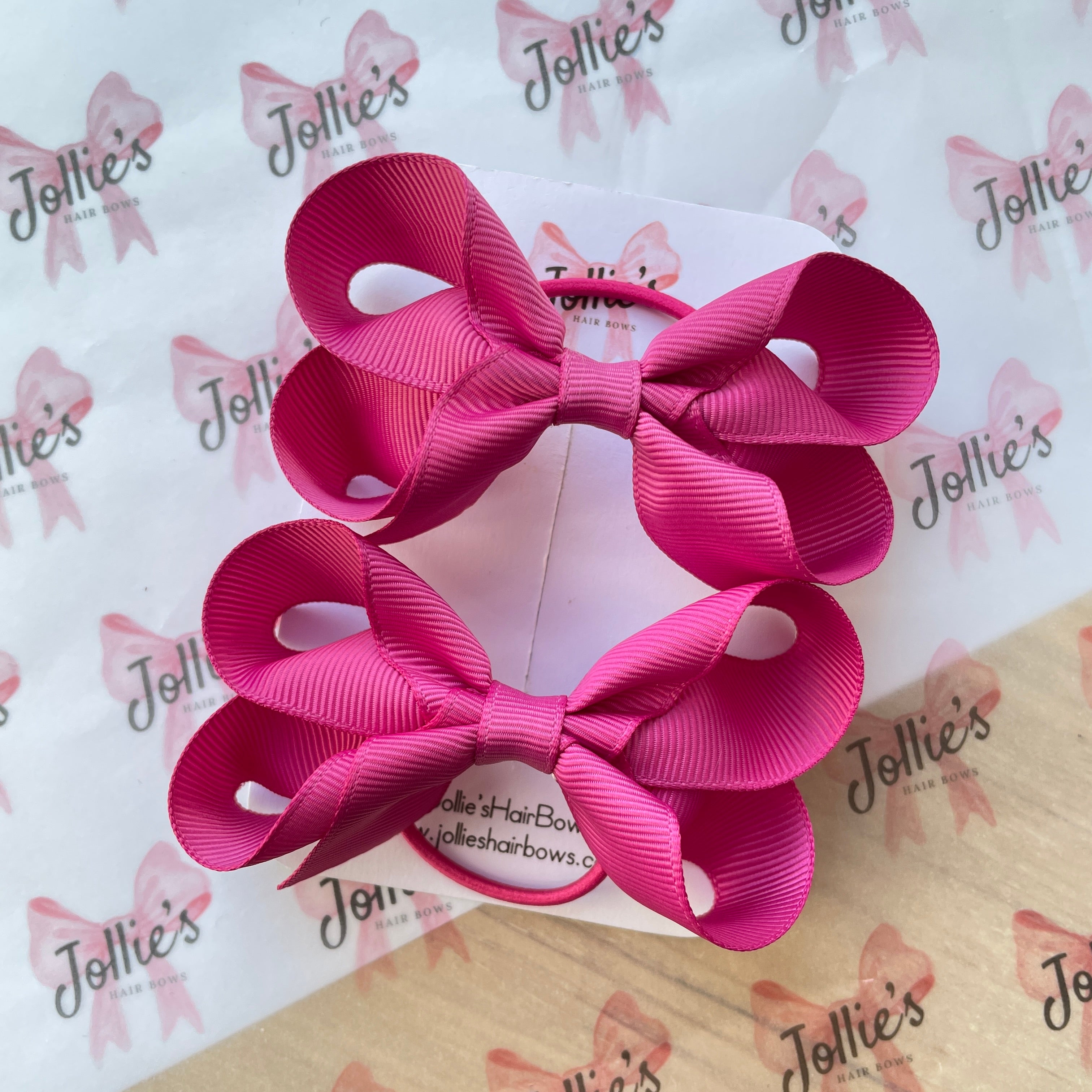 3" Raspberry Rose Twisted Hair Bow Pair – Grosgrain Ribbon with Thin Elastic for Girls