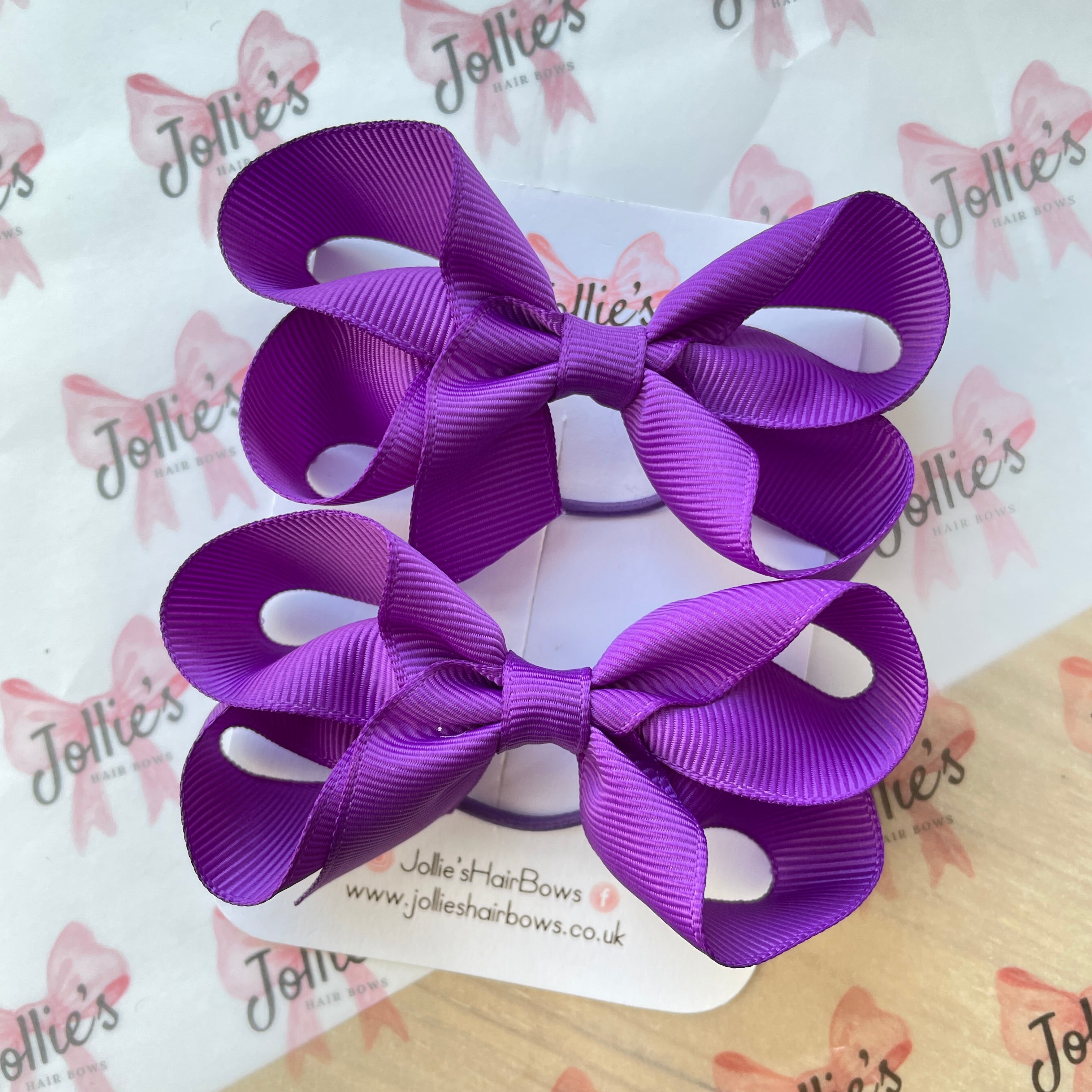 3" Purple Twisted Hair Bow Pair – Grosgrain Ribbon with Thin Elastic for Girls