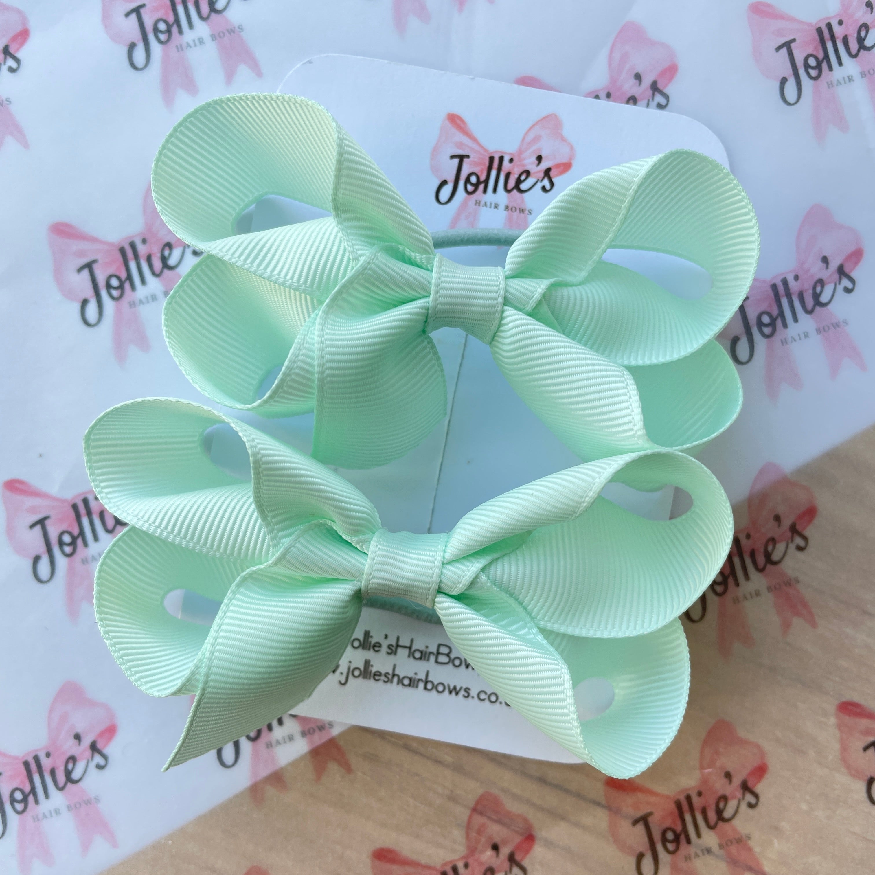 3" Ice Mint Twisted Hair Bow Pair – Grosgrain Ribbon with Thin Elastic for Girls