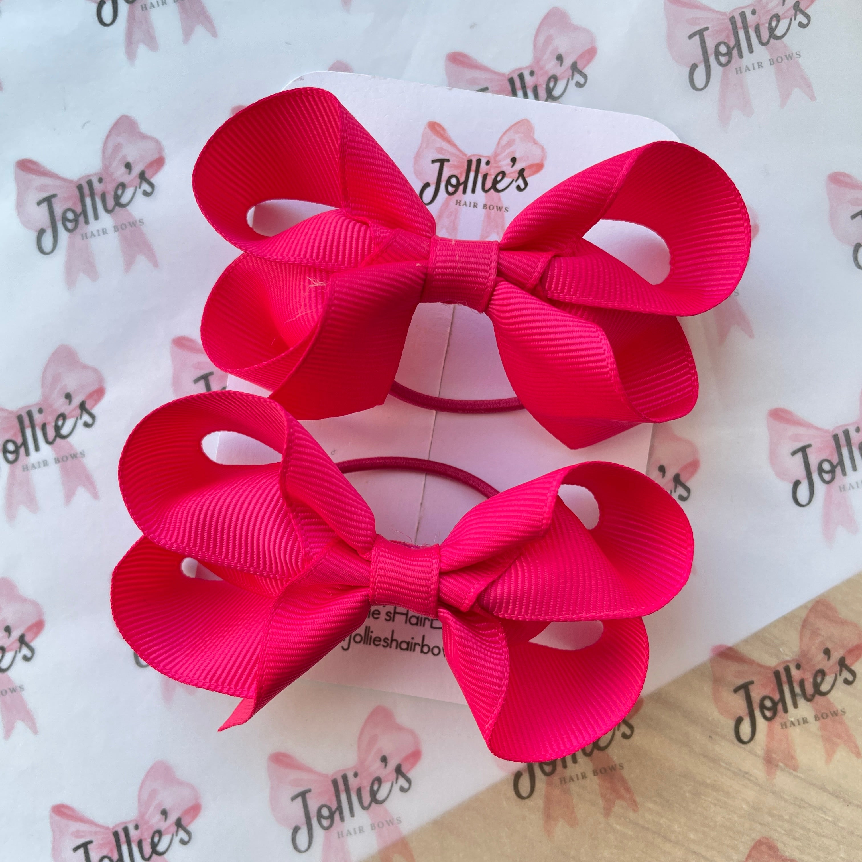 3" Shocking Pink Twisted Hair Bow Pair – Grosgrain Ribbon with Thin Elastic for Girls