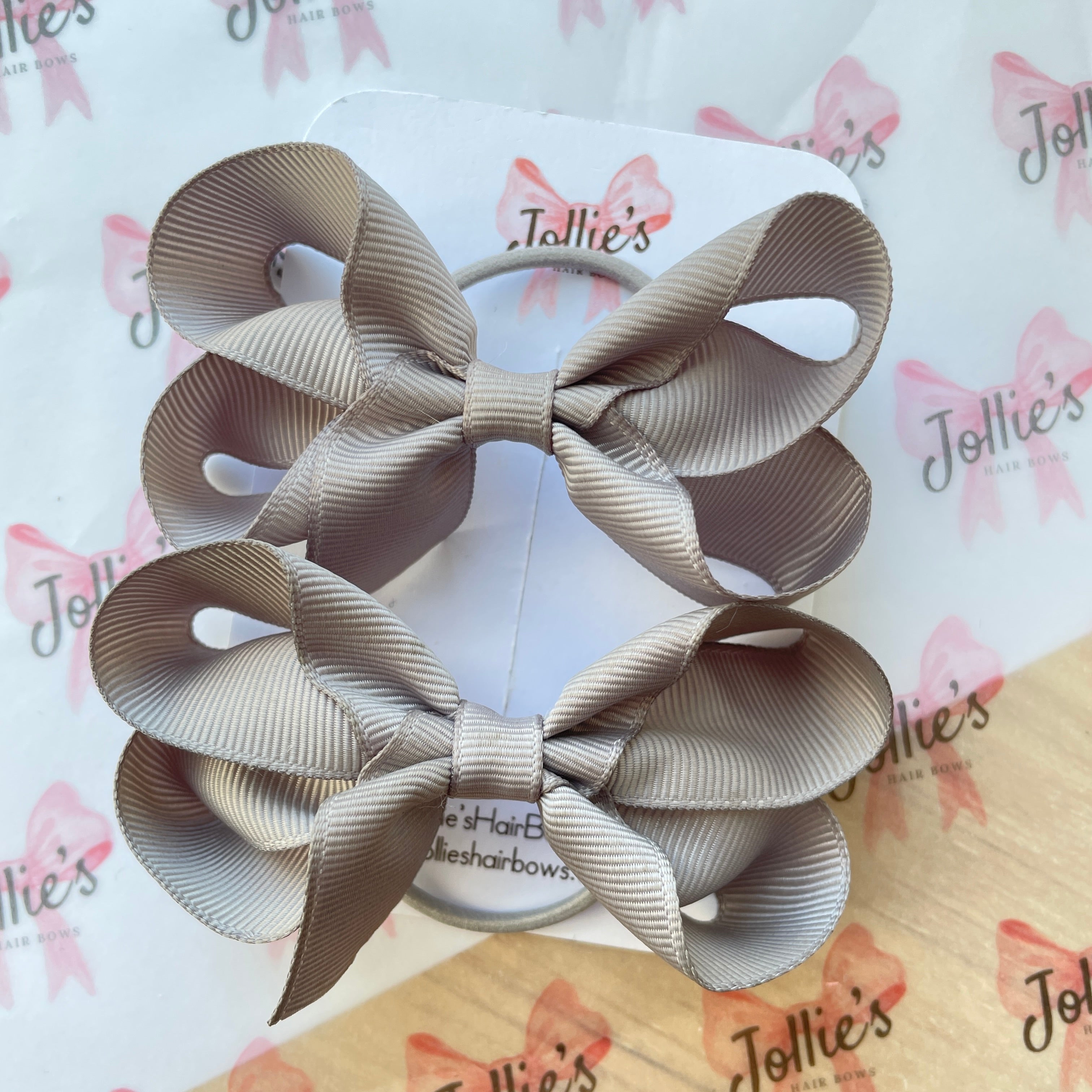 3" Silver Twisted Hair Bow Pair – Grosgrain Ribbon with Thin Elastic for Girls