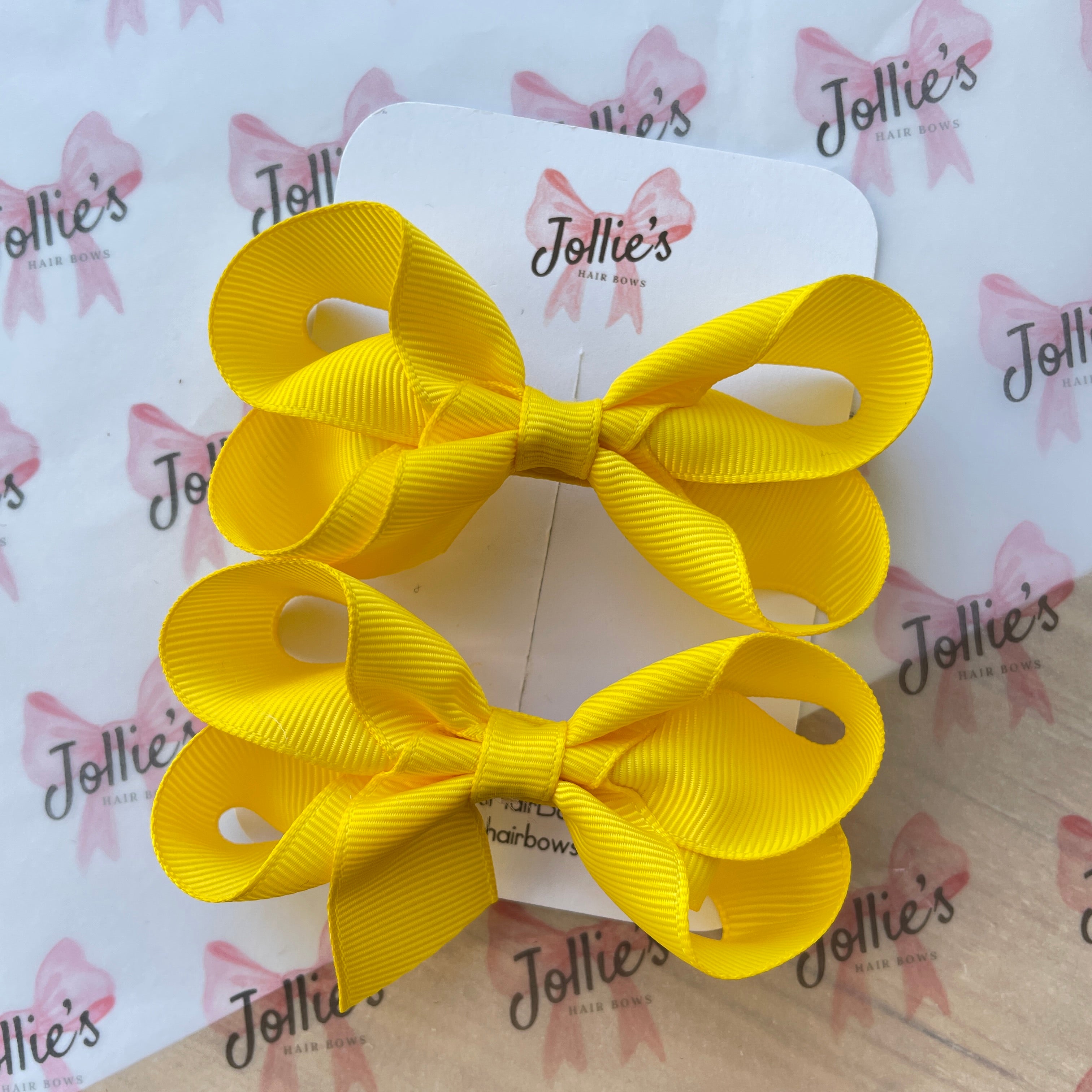 3" Daffodil Twisted Hair Bow Pair – Grosgrain Ribbon Clips for Girls