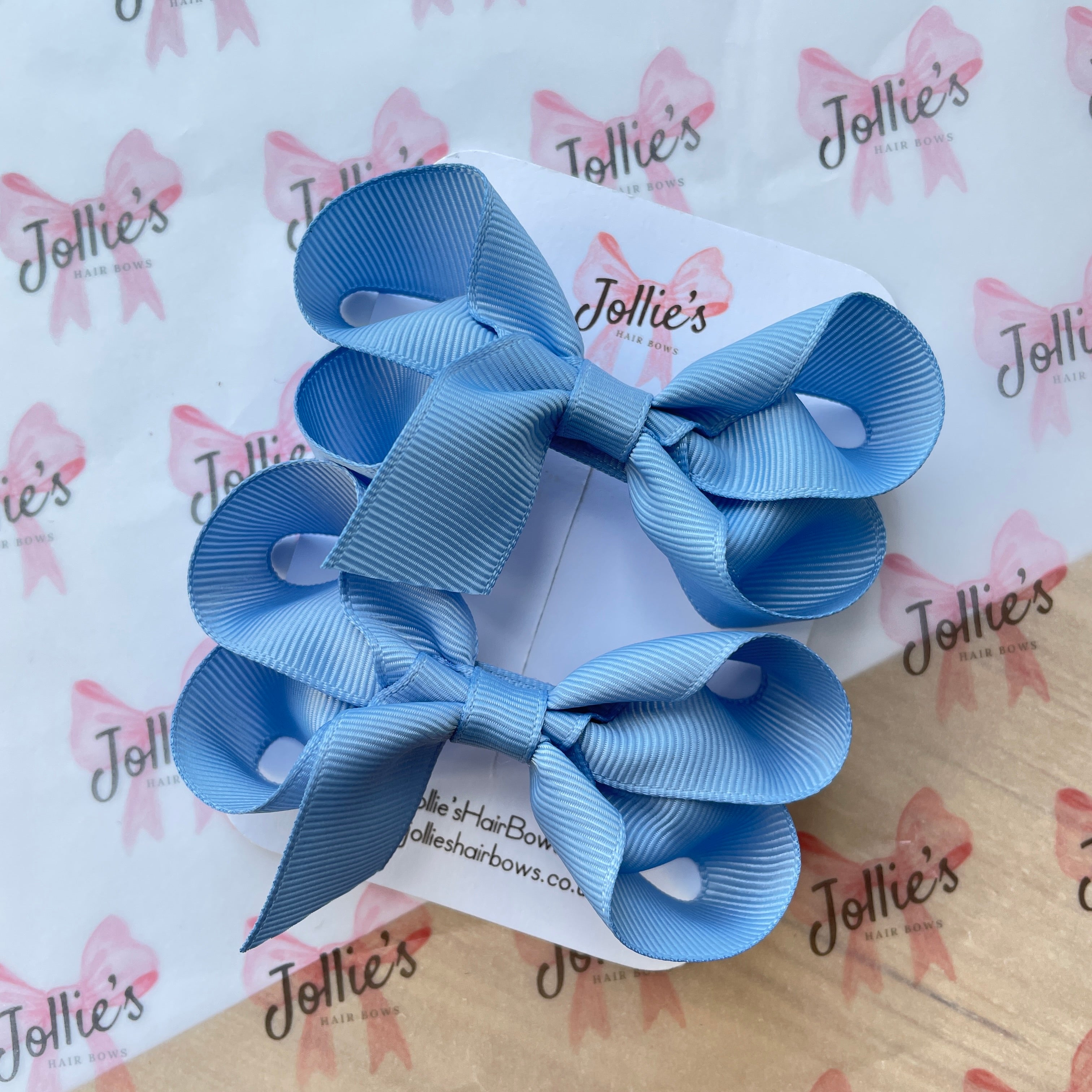 3" French Blue Twisted Hair Bow Pair – Grosgrain Ribbon Clips for Girls