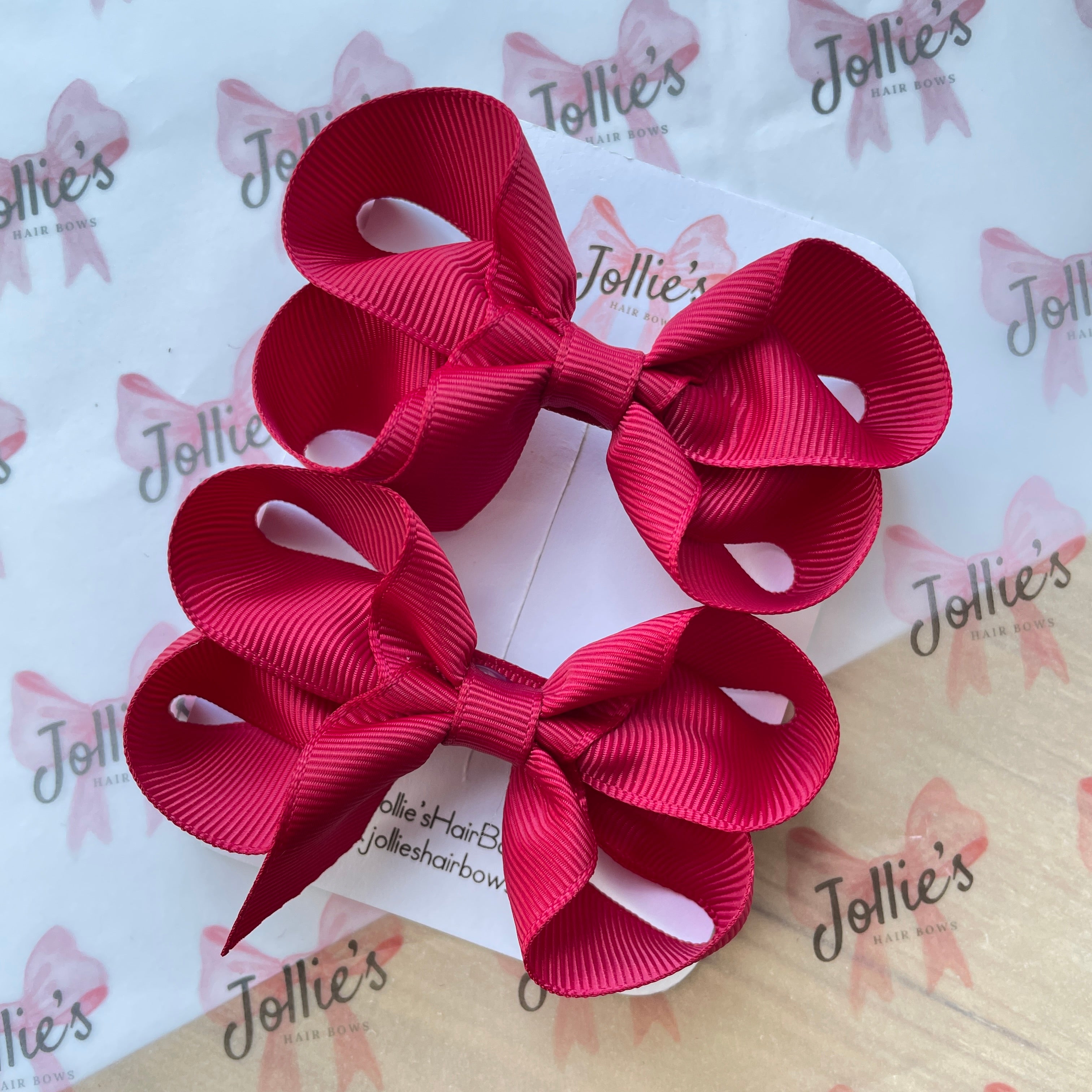 3" Wine Twisted Hair Bow Pair – Grosgrain Ribbon Clips for Girls