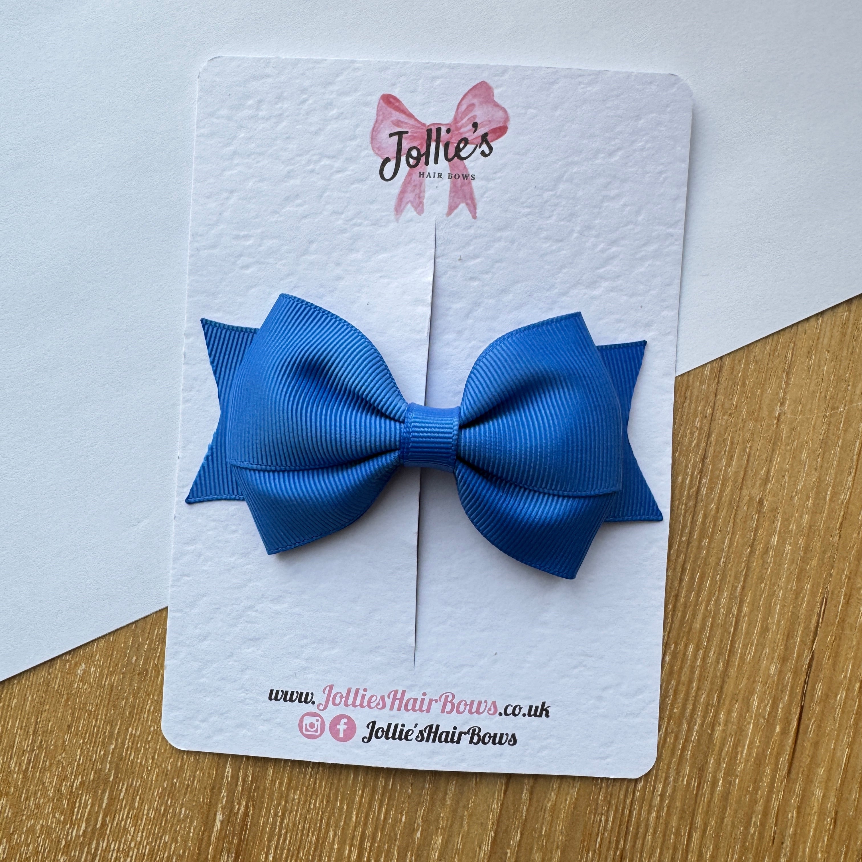 4" Royal Blue Double Tail Hair Bow – Grosgrain Ribbon Clip with Teeth