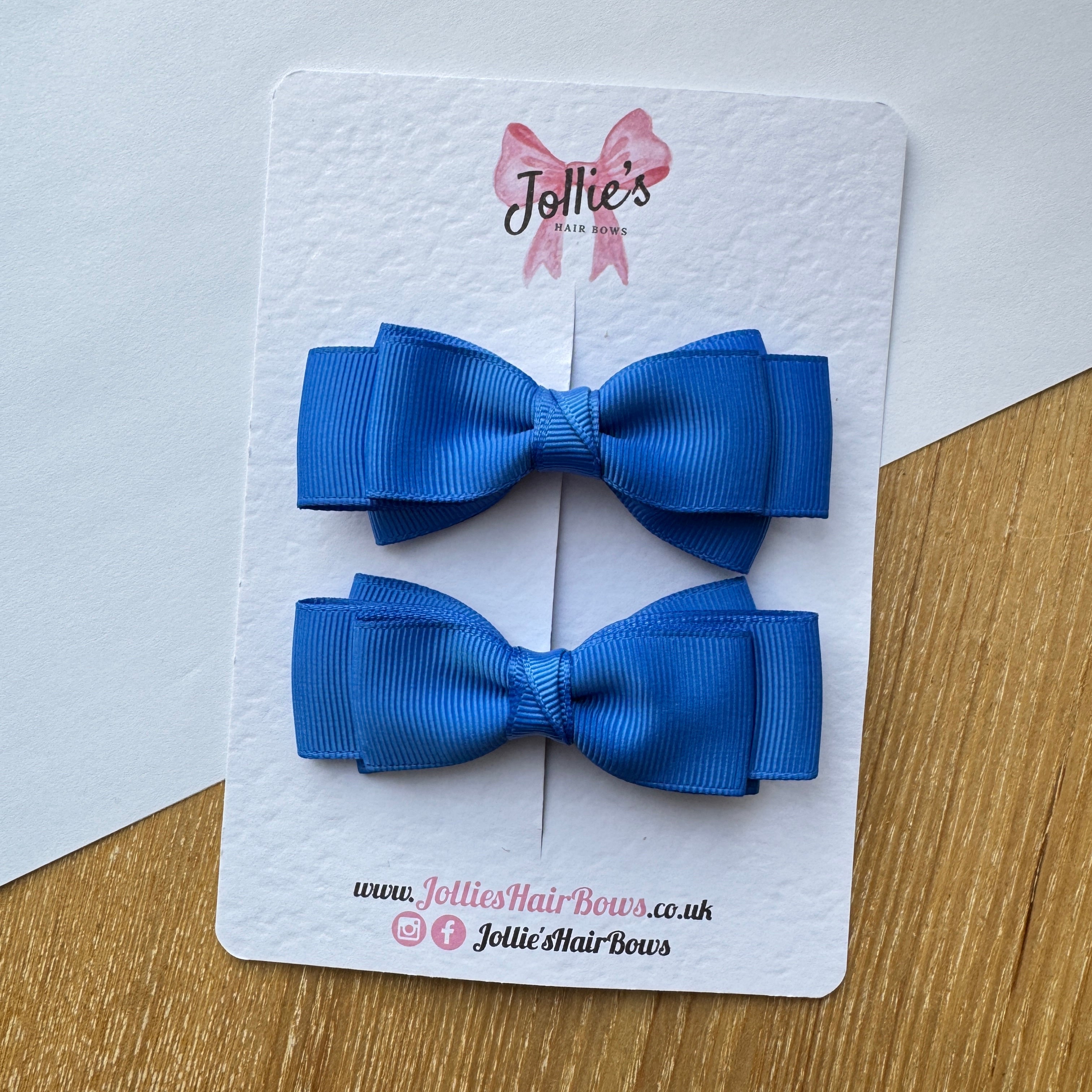 3" Royal Blue Flat Double Hair Bow Pair – Grosgrain Ribbon Clips with Teeth