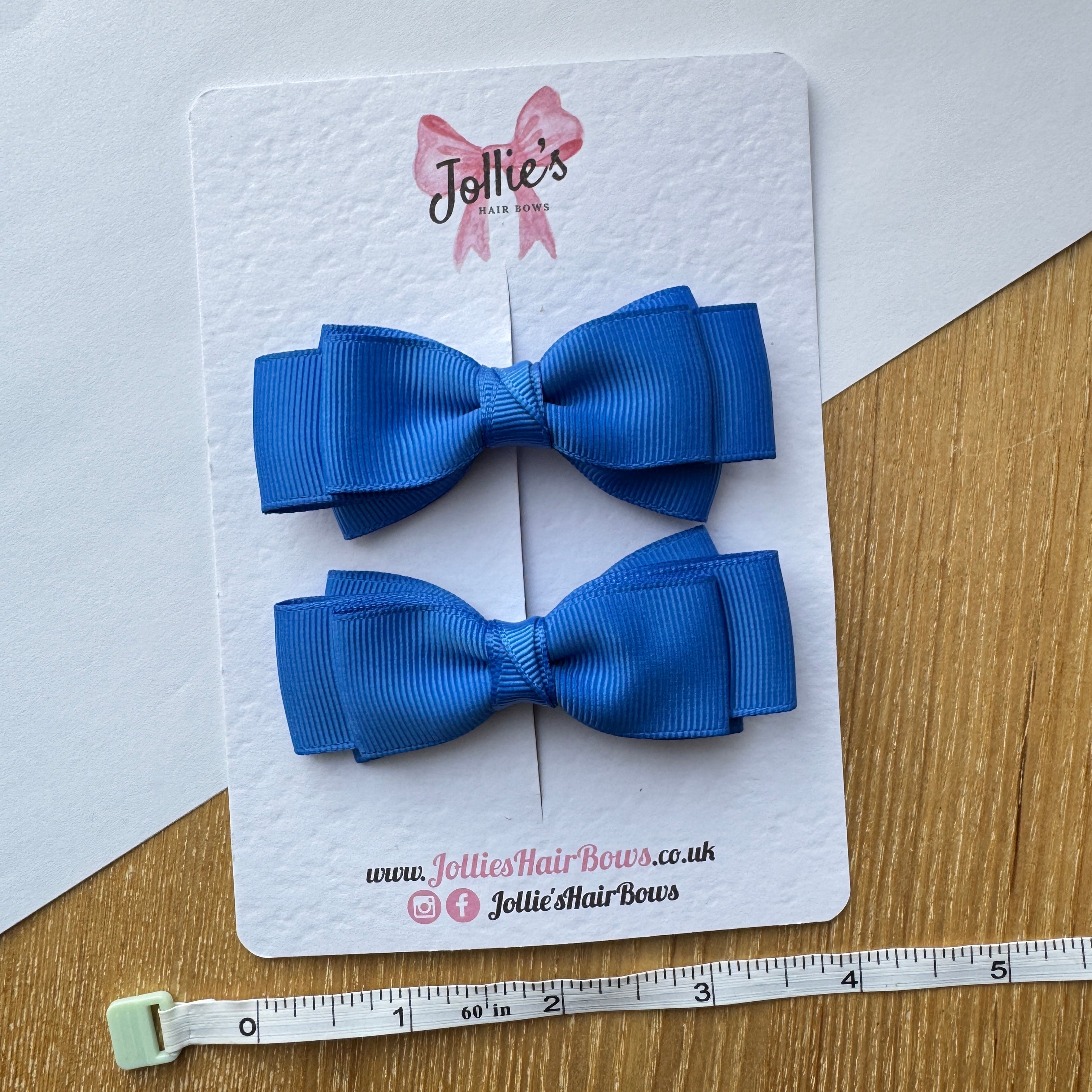 3" Royal Blue Flat Double Hair Bow Pair – Grosgrain Ribbon Clips with Teeth