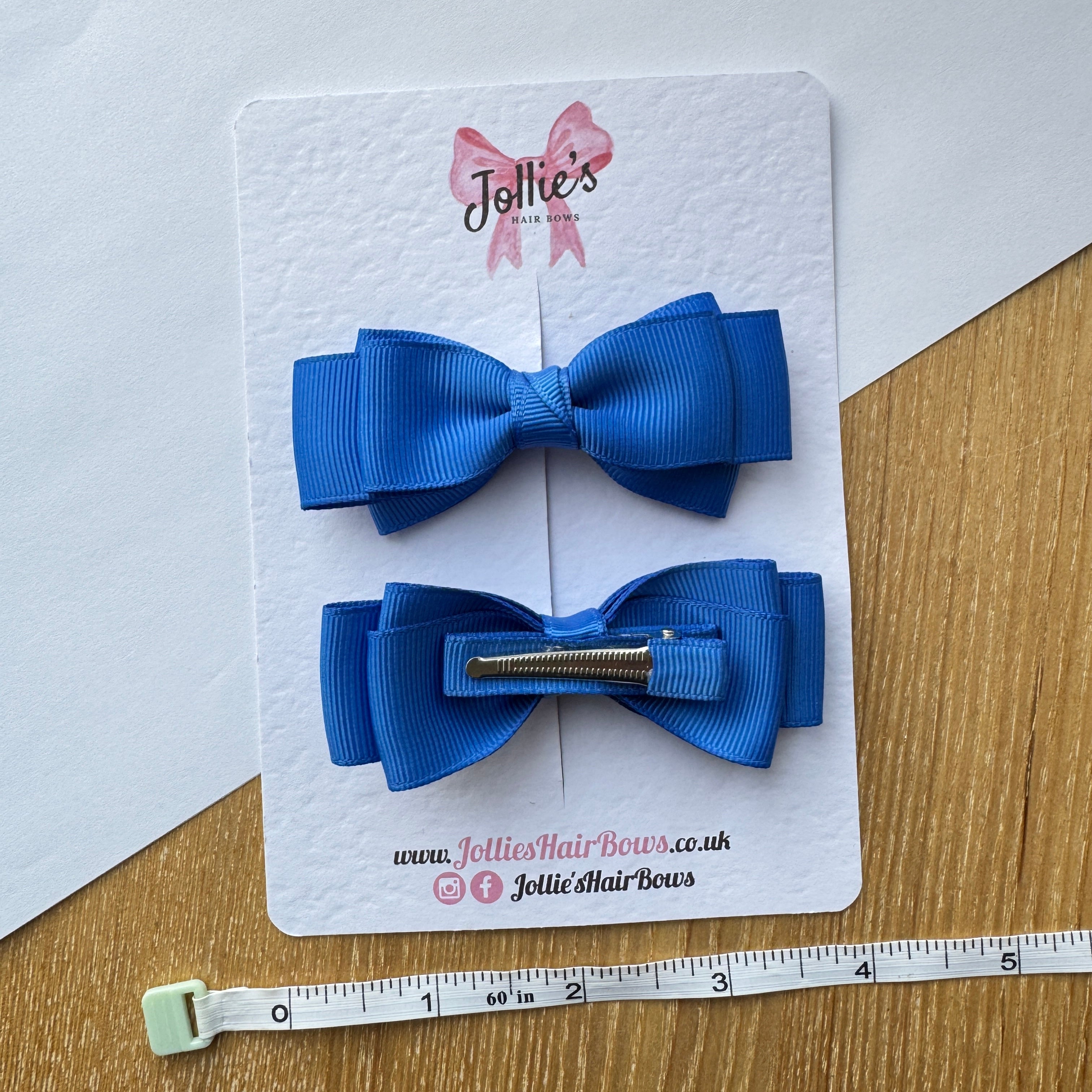 3" Royal Blue Flat Double Hair Bow Pair – Grosgrain Ribbon Clips with Teeth