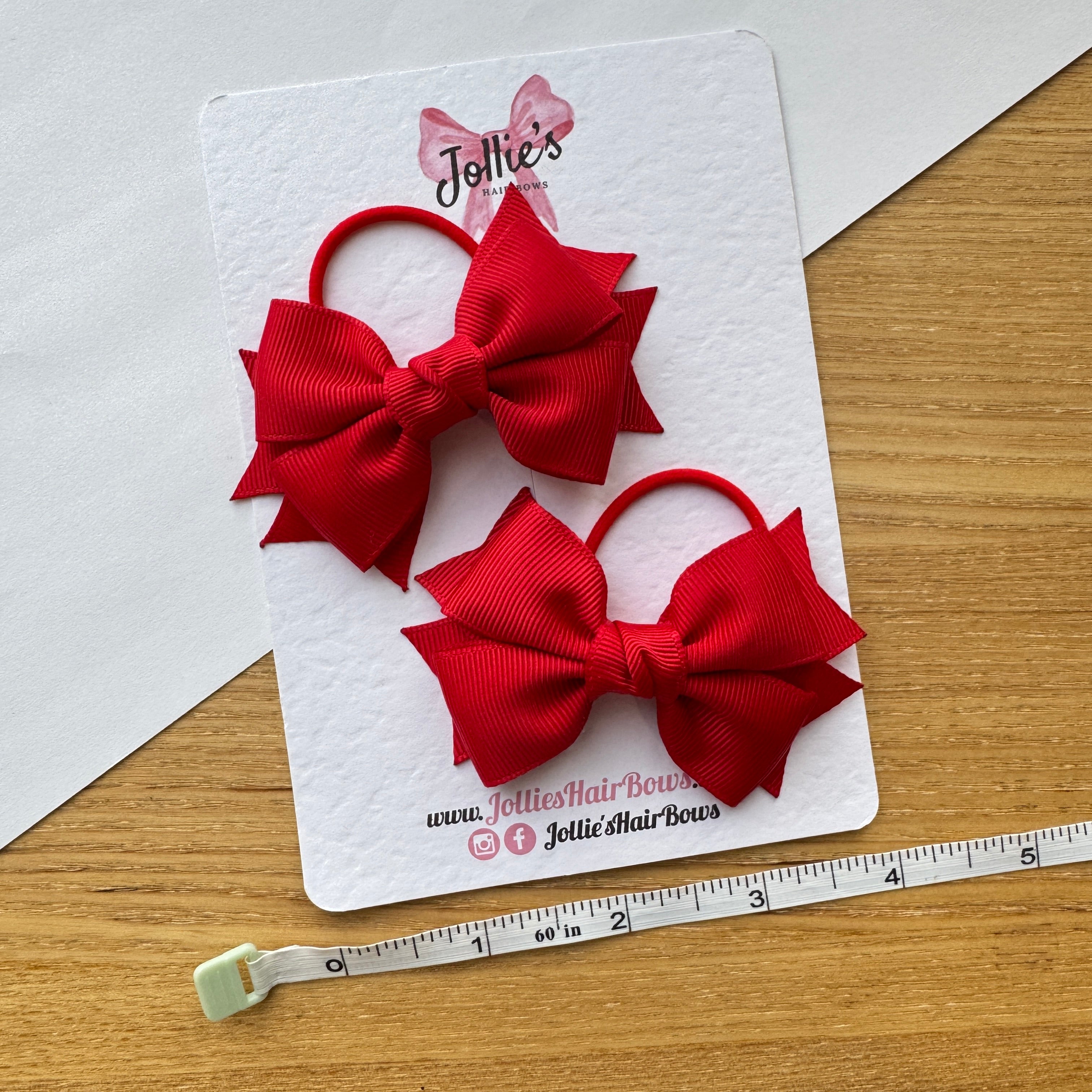 3" Red Layered Hair Bows (Pair) – Grosgrain with Thin Elastic