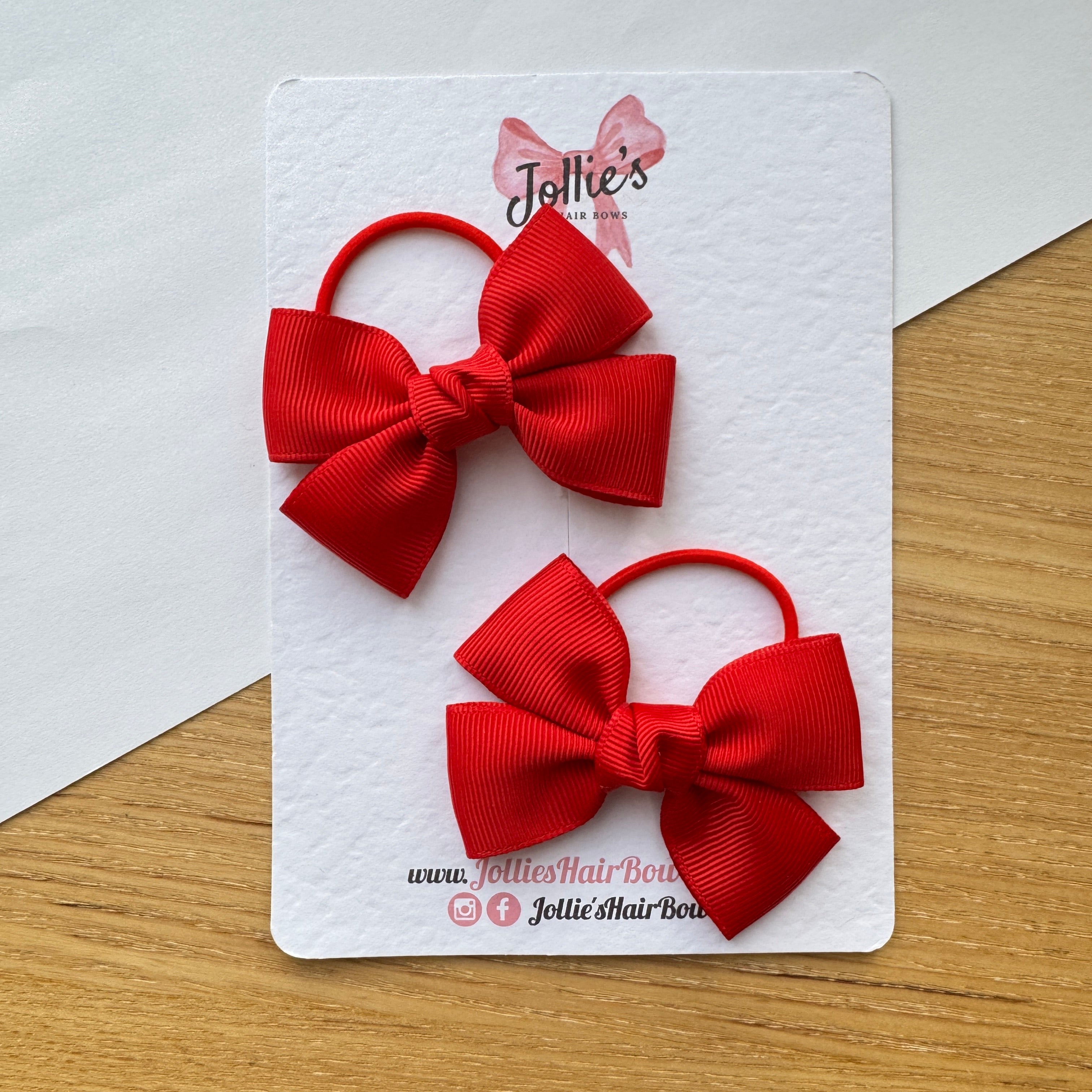 2.5" Red Classic Hair Bow Pair – Grosgrain Ribbon on Thin Elastic