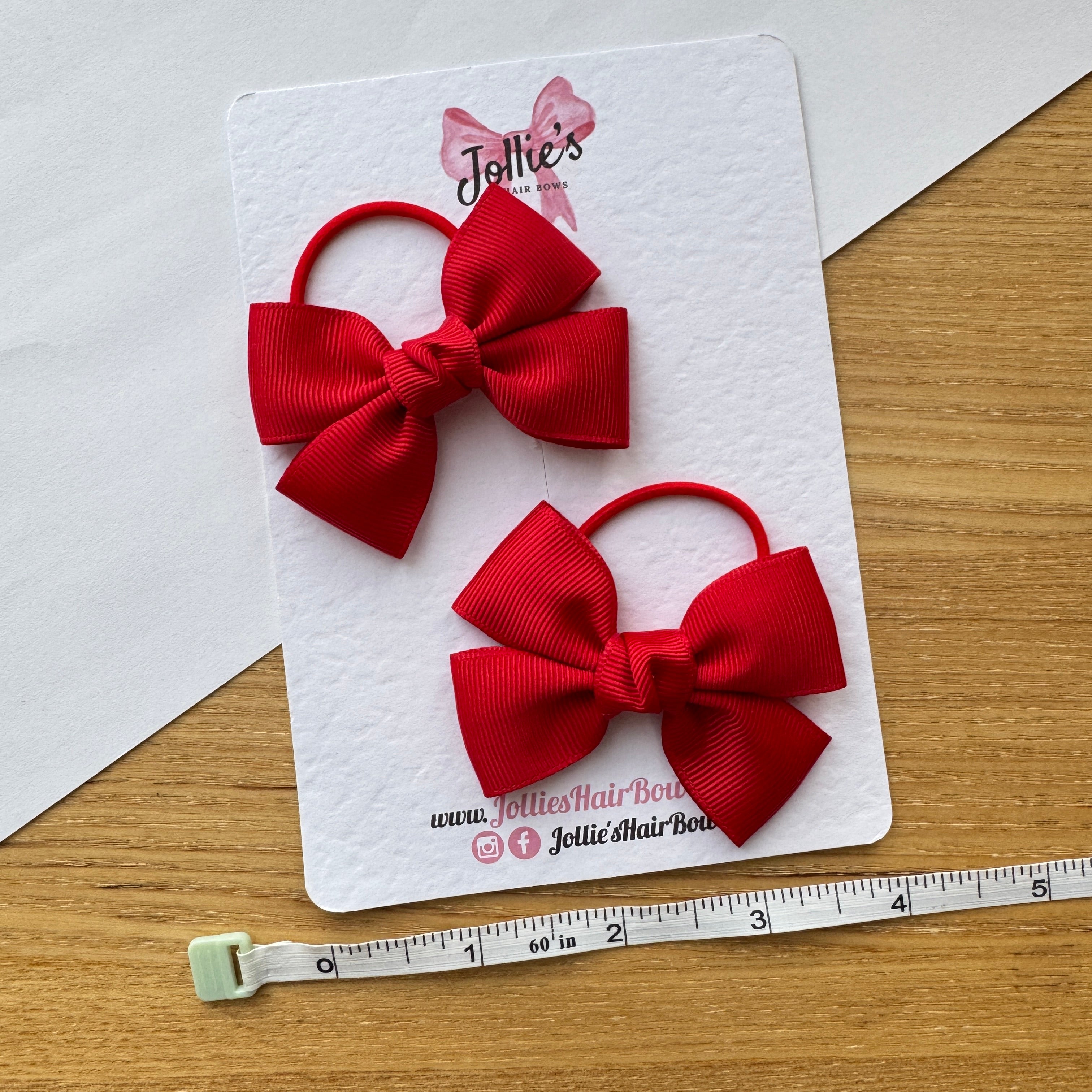 2.5" Red Classic Hair Bow Pair – Grosgrain Ribbon on Thin Elastic