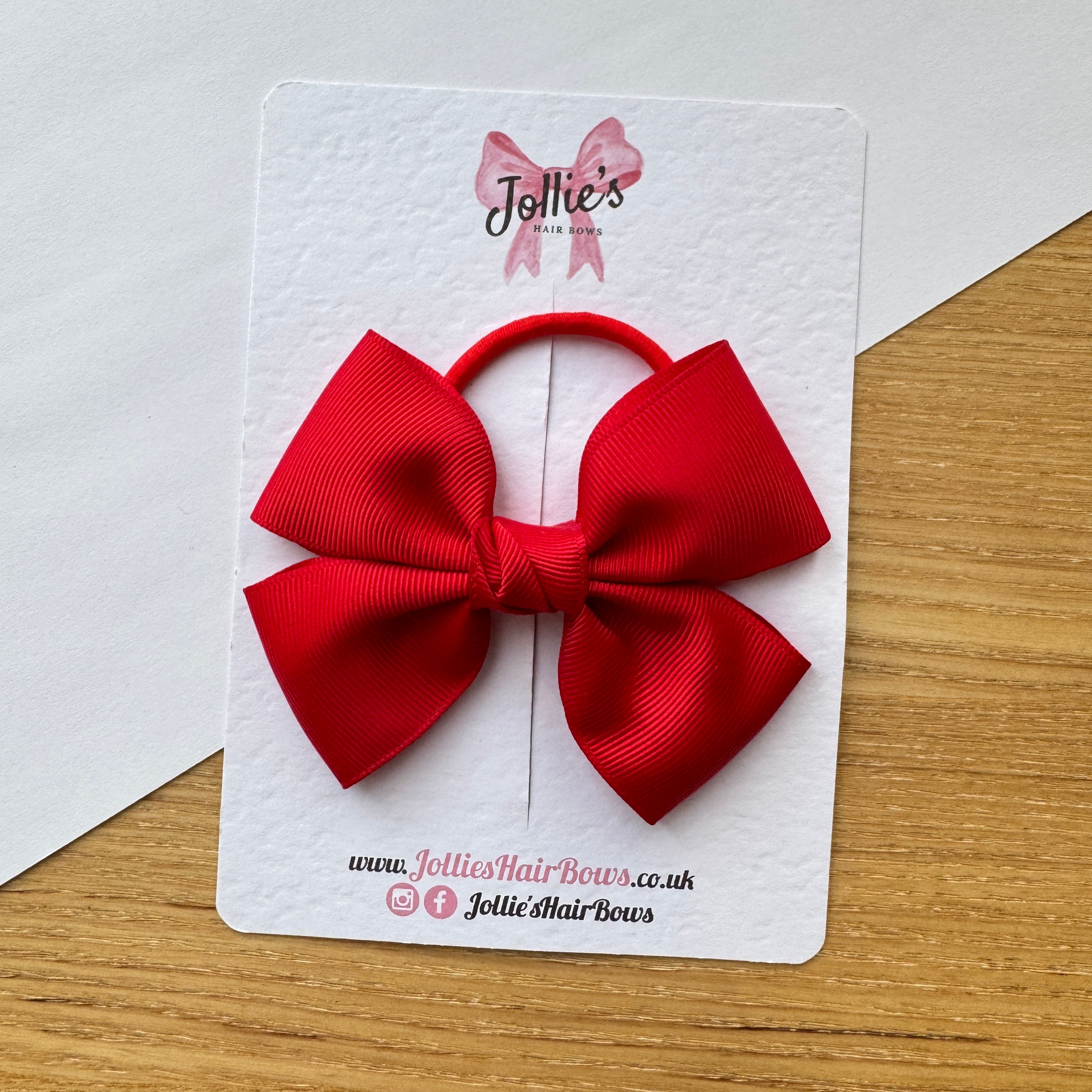 4" Red Classic Hair Bow – Grosgrain Ribbon on Elastic Bobble