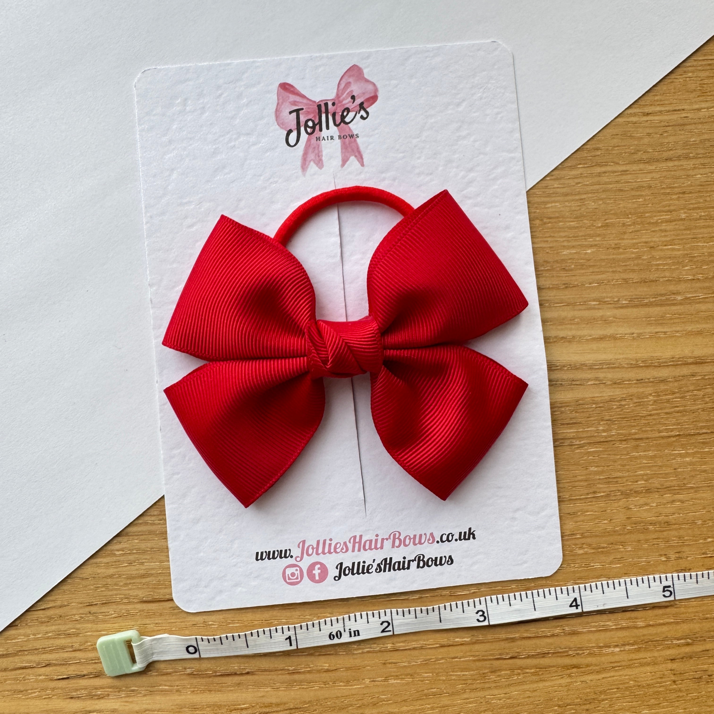 4" Red Classic Hair Bow – Grosgrain Ribbon on Elastic Bobble